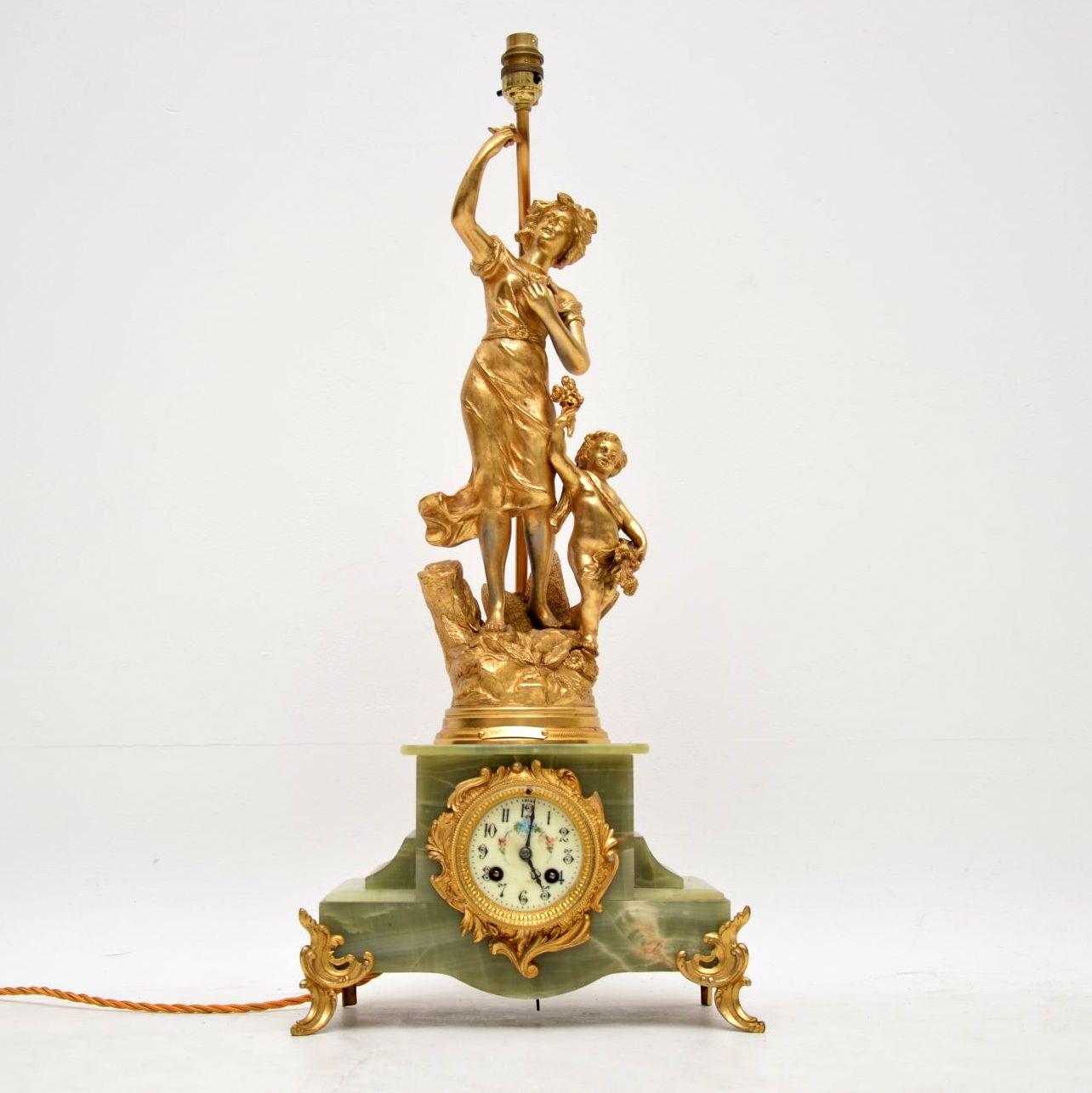Antique French Gilt Metal Mantle Clock Lamp 5