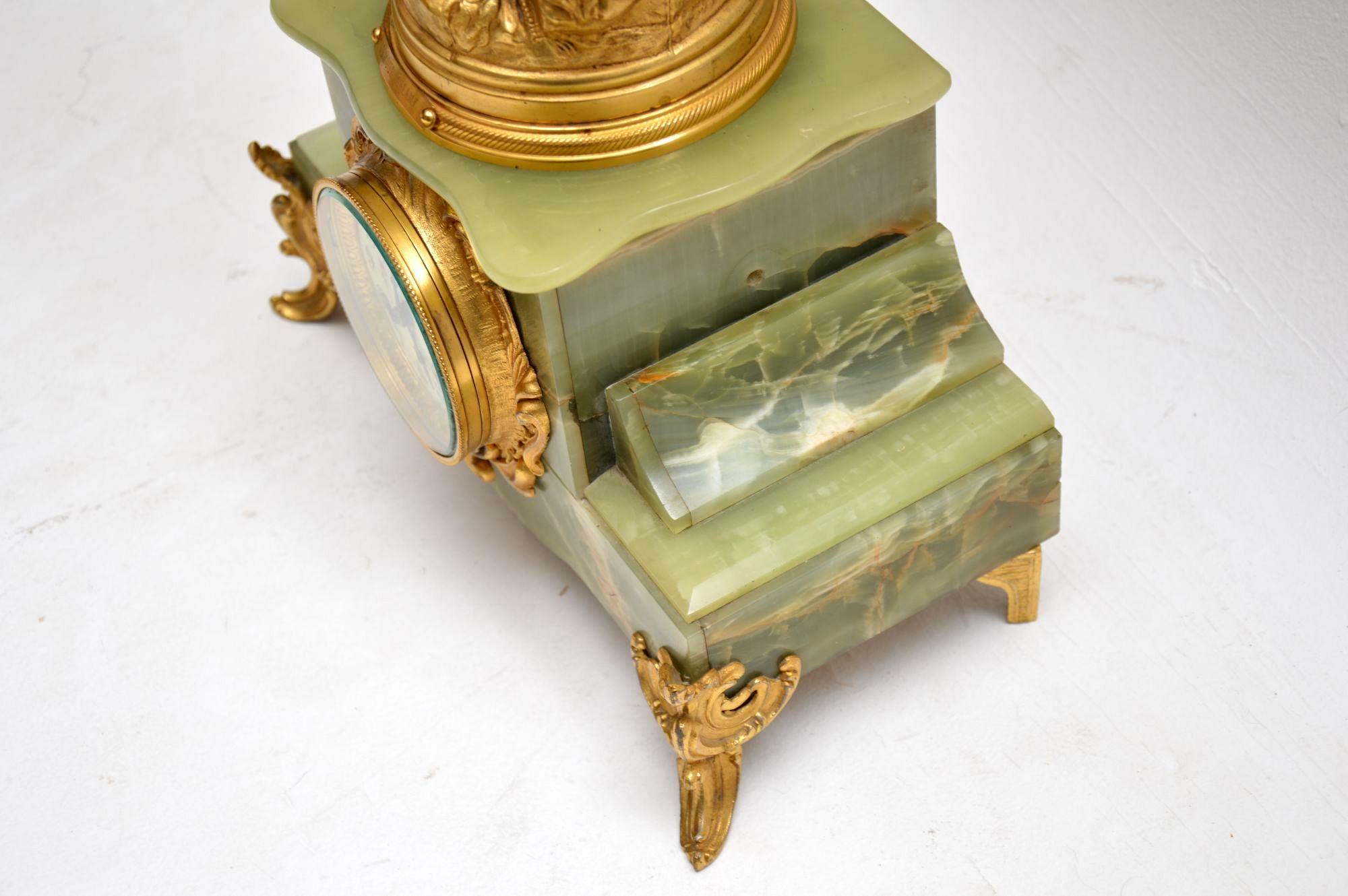 Onyx Antique French Gilt Metal Mantle Clock Lamp