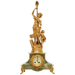 Antique French Gilt Metal Mantle Clock Lamp