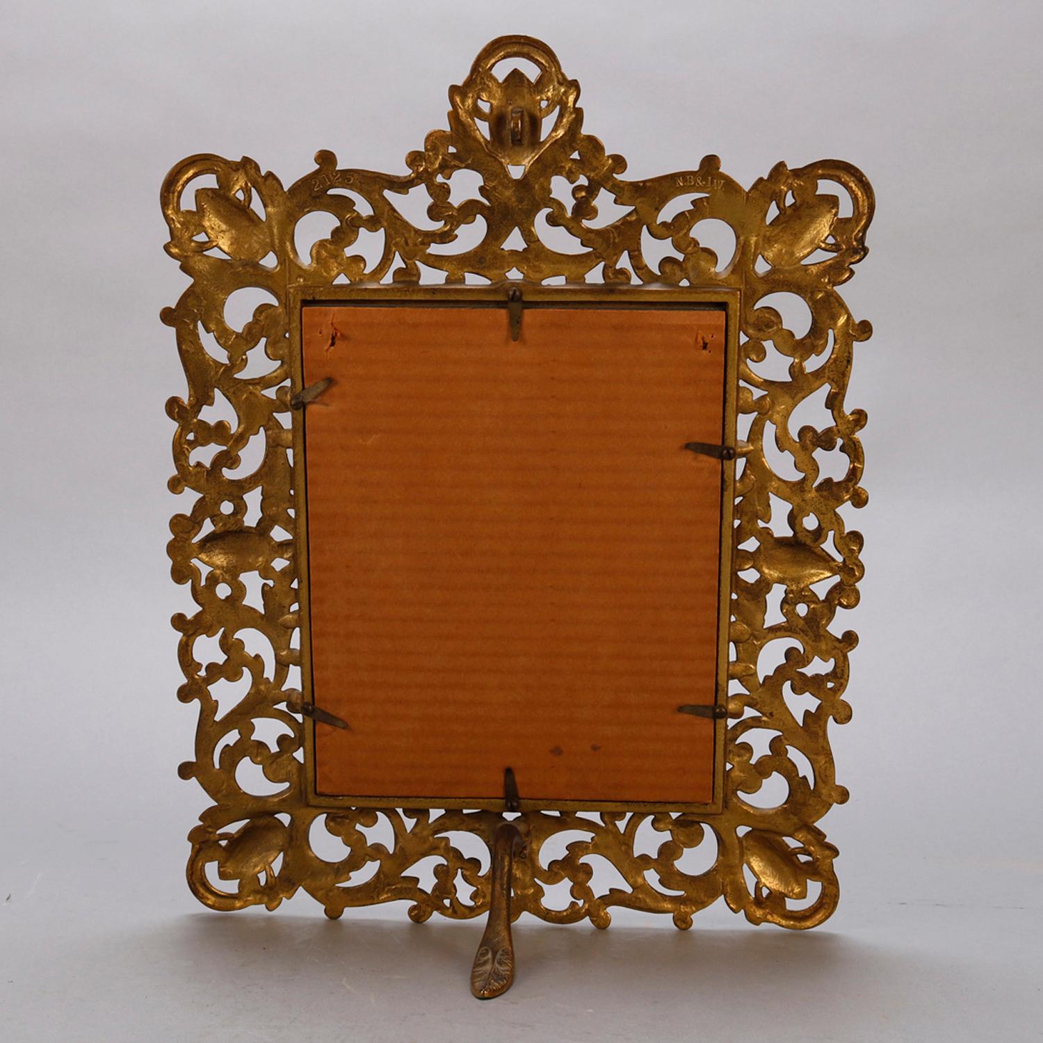 Antique French Gilt Metal Pierced Foliate Table Top Vanity Mirror, circa 1900 4