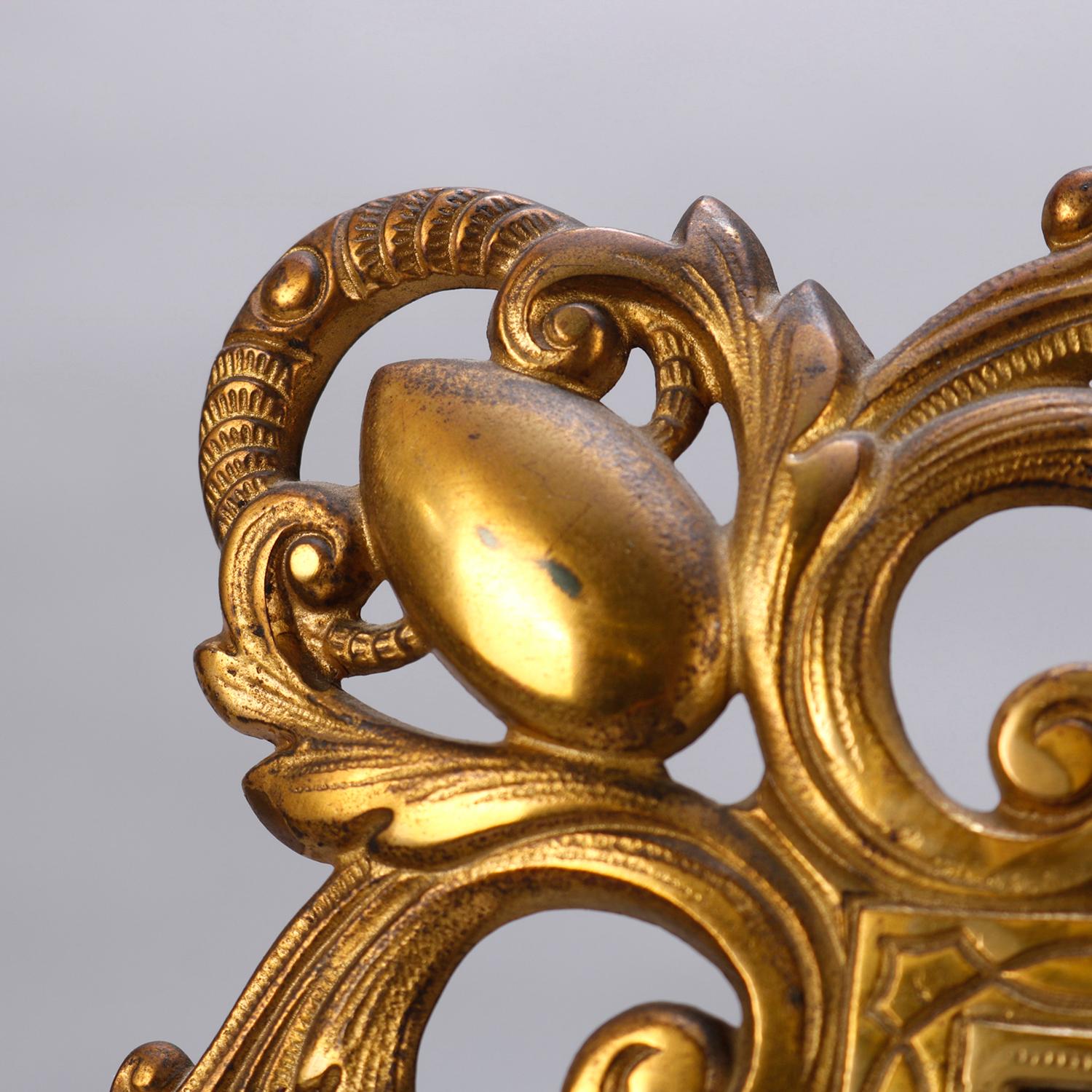 Cast Antique French Gilt Metal Pierced Foliate Table Top Vanity Mirror, circa 1900