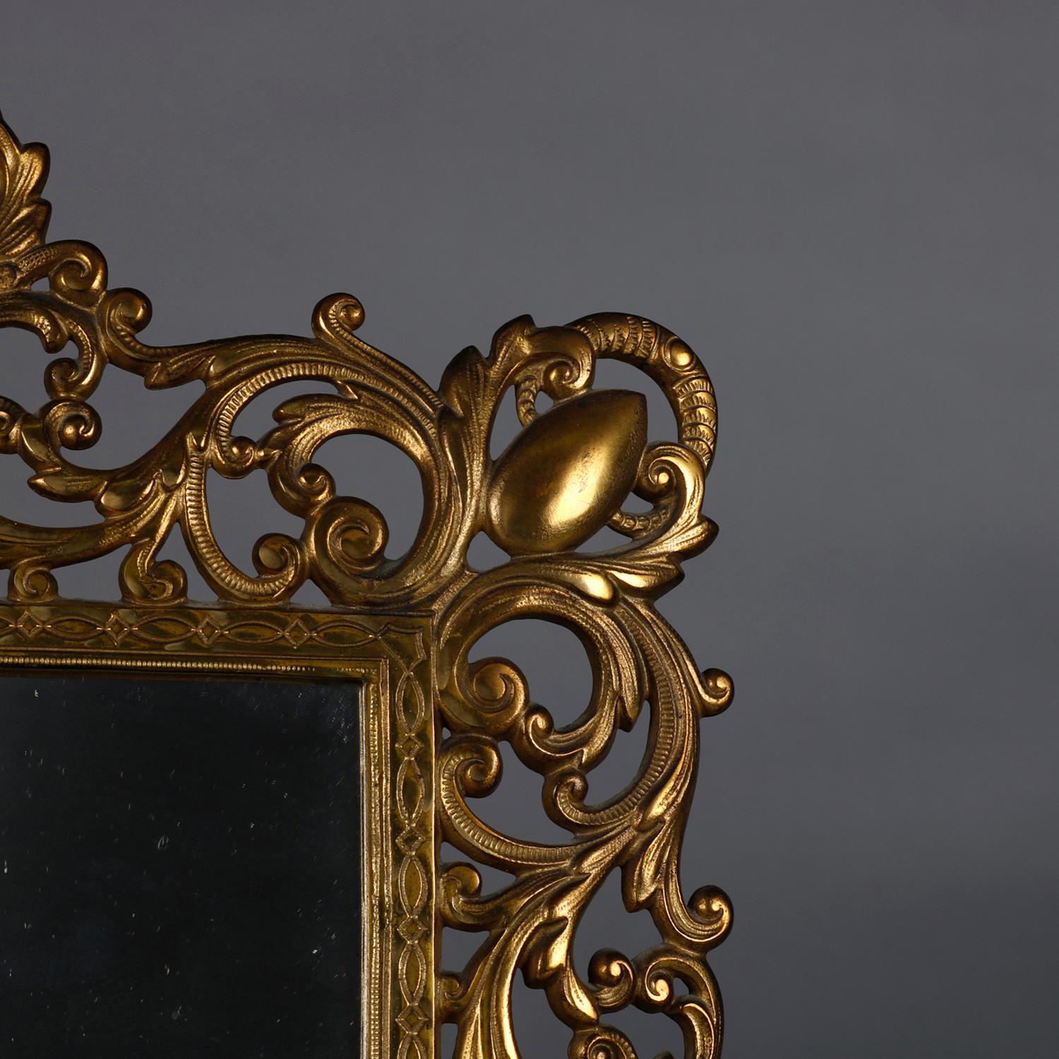 Antique French Gilt Metal Pierced Foliate Table Top Vanity Mirror, circa 1900 1