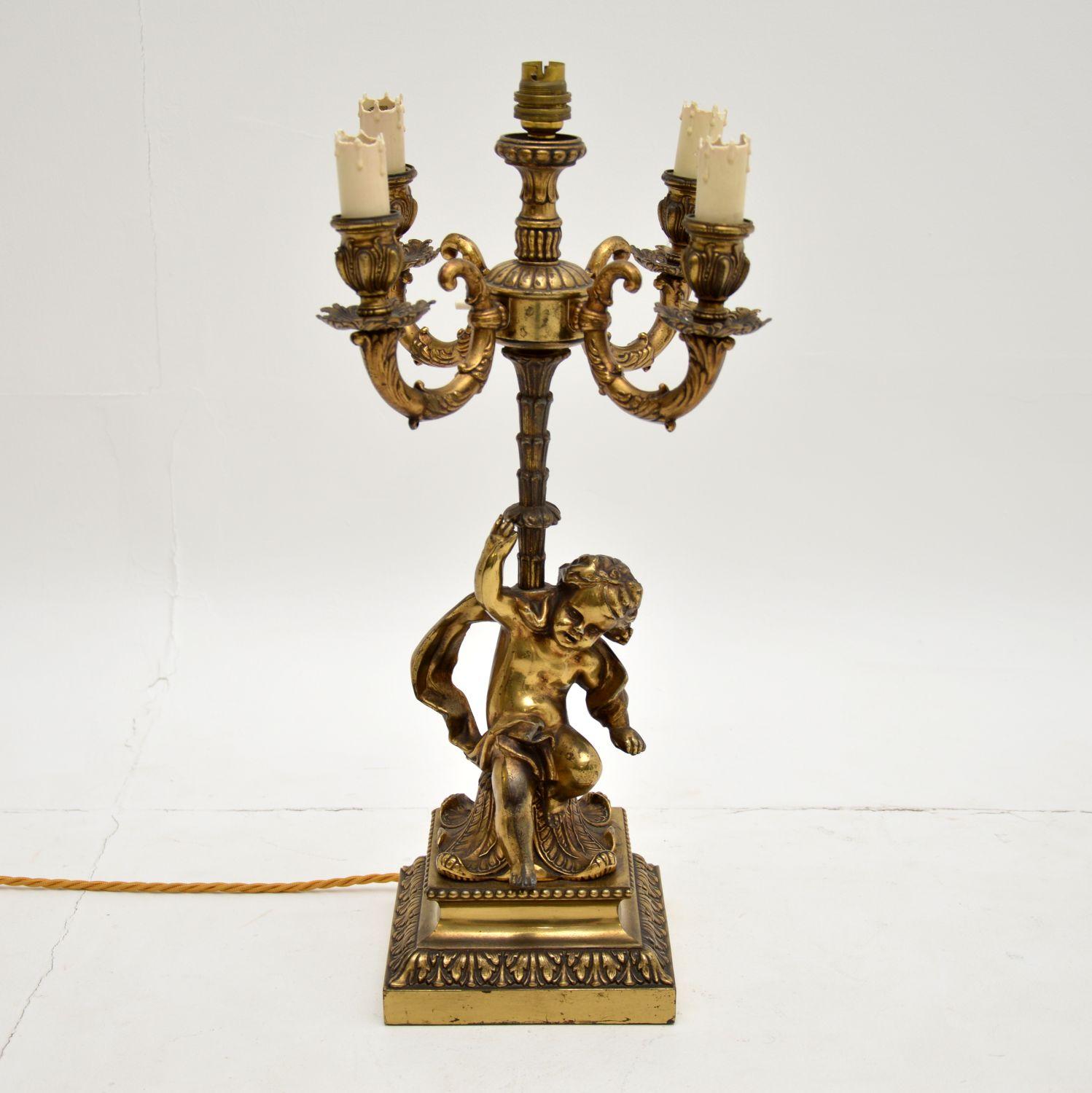 Neoclassical Antique French Gilt Metal Table Lamp For Sale