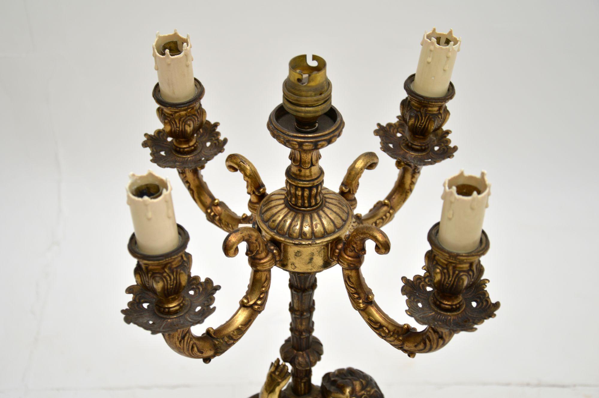 Early 20th Century Antique French Gilt Metal Table Lamp For Sale