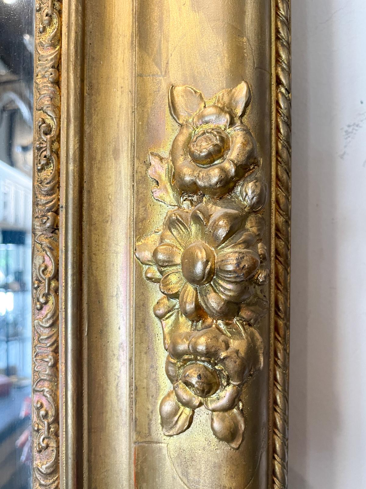 Antique French Gilt Mirror with Floral Detail For Sale 7