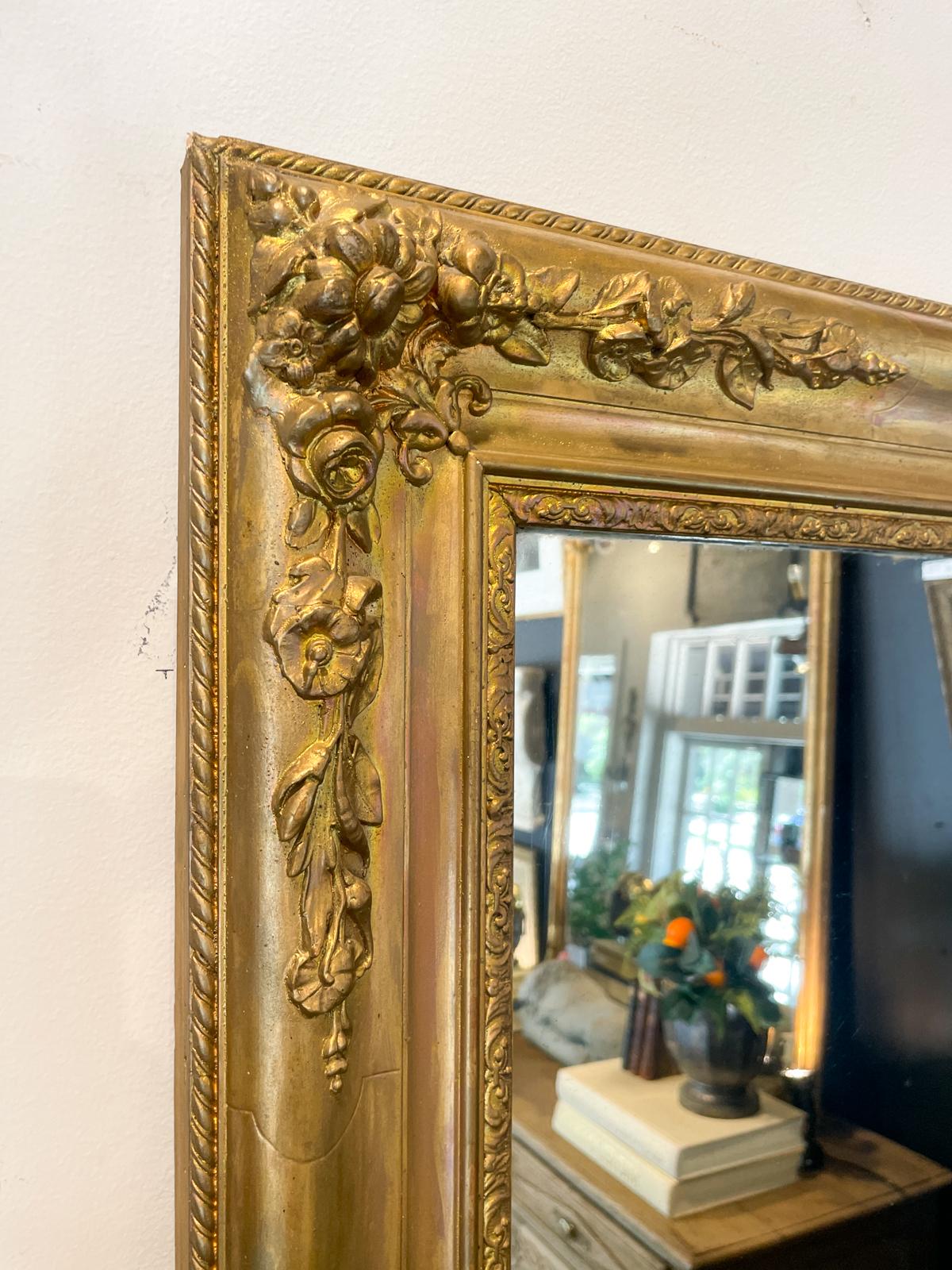 Antique French Gilt Mirror with Floral Detail For Sale 9