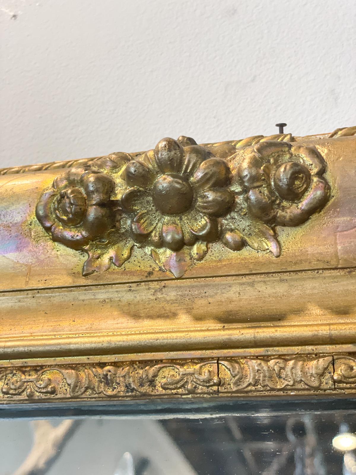 Antique French Gilt Mirror with Floral Detail For Sale 13