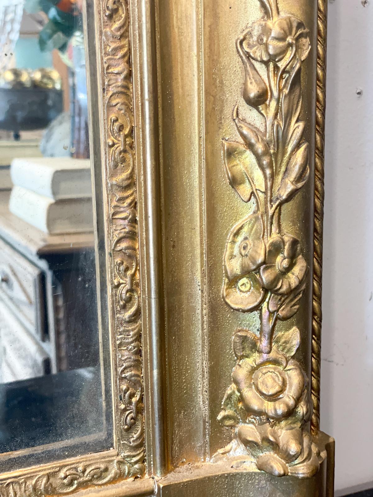 Antique French Gilt Mirror with Floral Detail For Sale 14