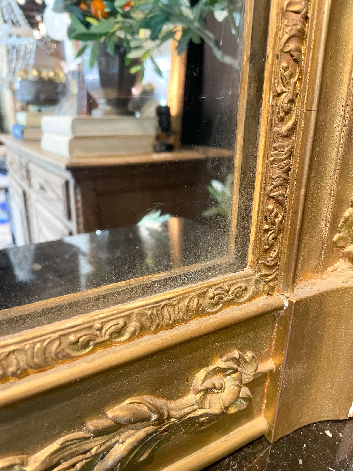 Antique French Gilt Mirror with Floral Detail For Sale 4