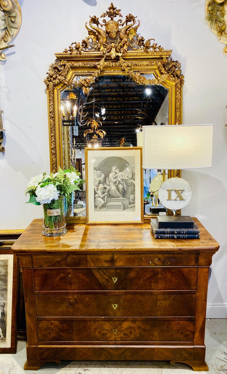 Antique French Gilt Mirror with Swag Detail and Ornate Cartouche at 1stDibs