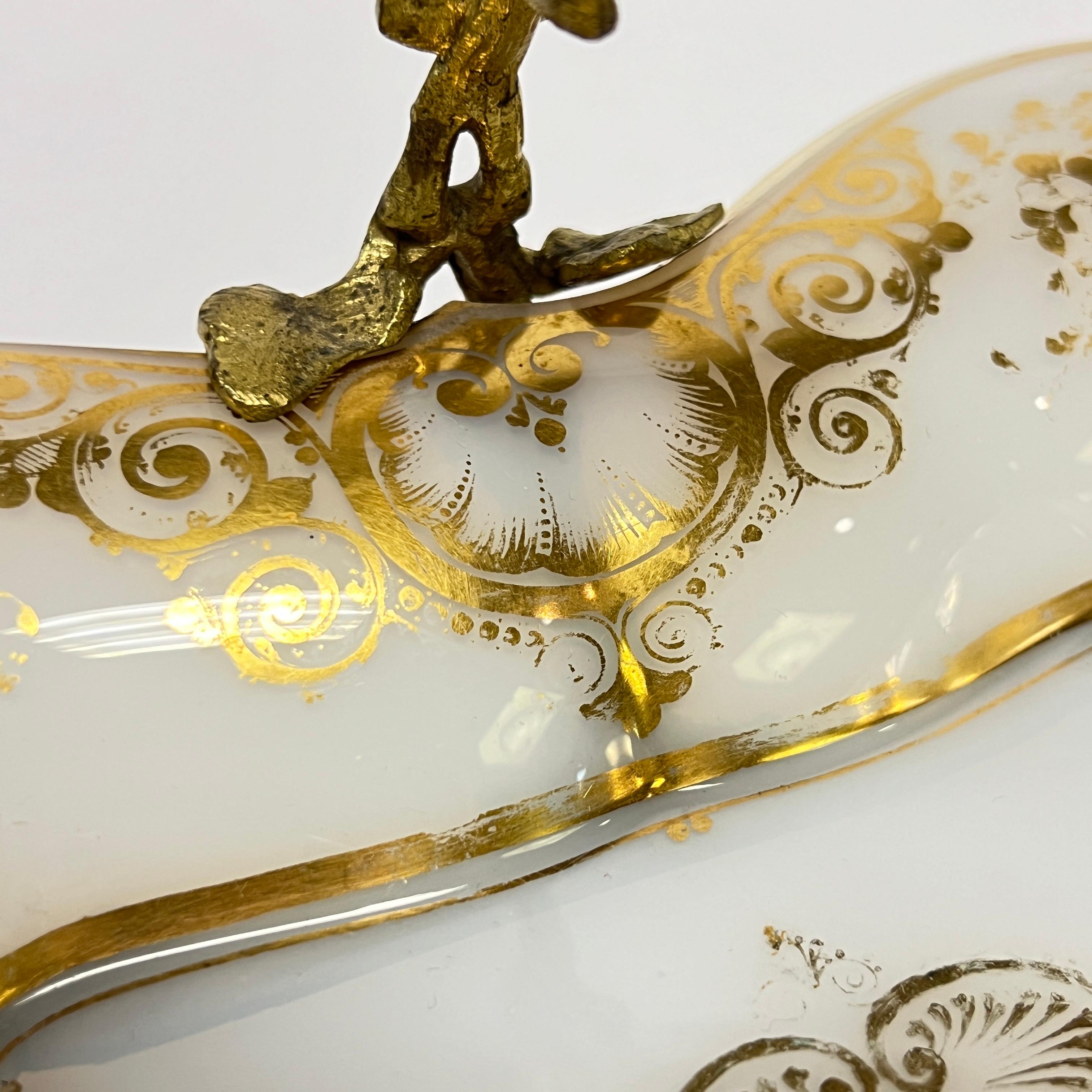 Antique French Gilt Opaline Bronze Mounted Glass Dish For Sale 8