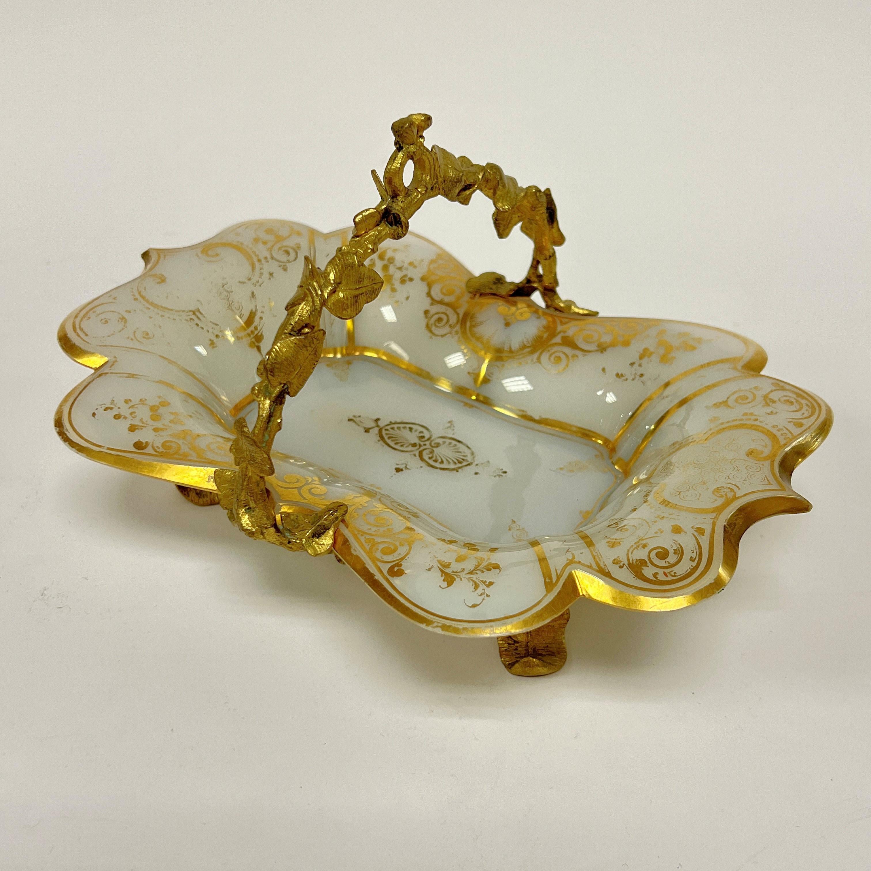 Antique French Gilt Opaline Bronze Mounted Glass Dish For Sale 1