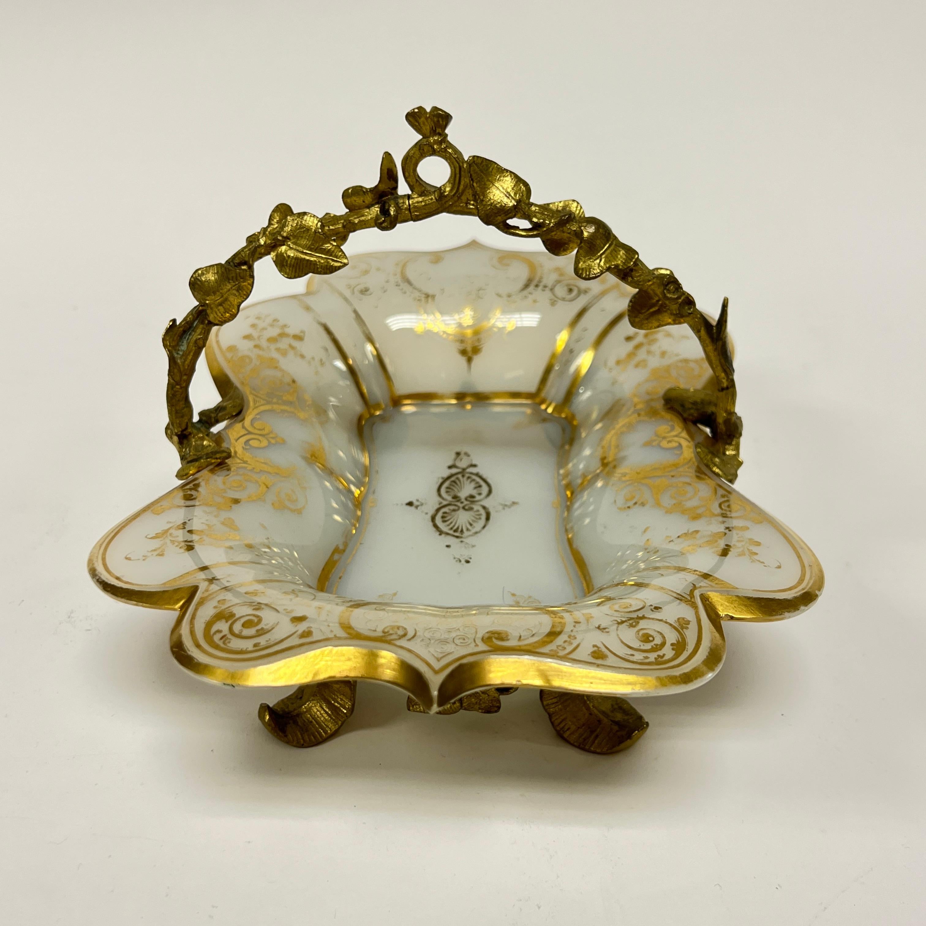 Antique French Gilt Opaline Bronze Mounted Glass Dish For Sale 2