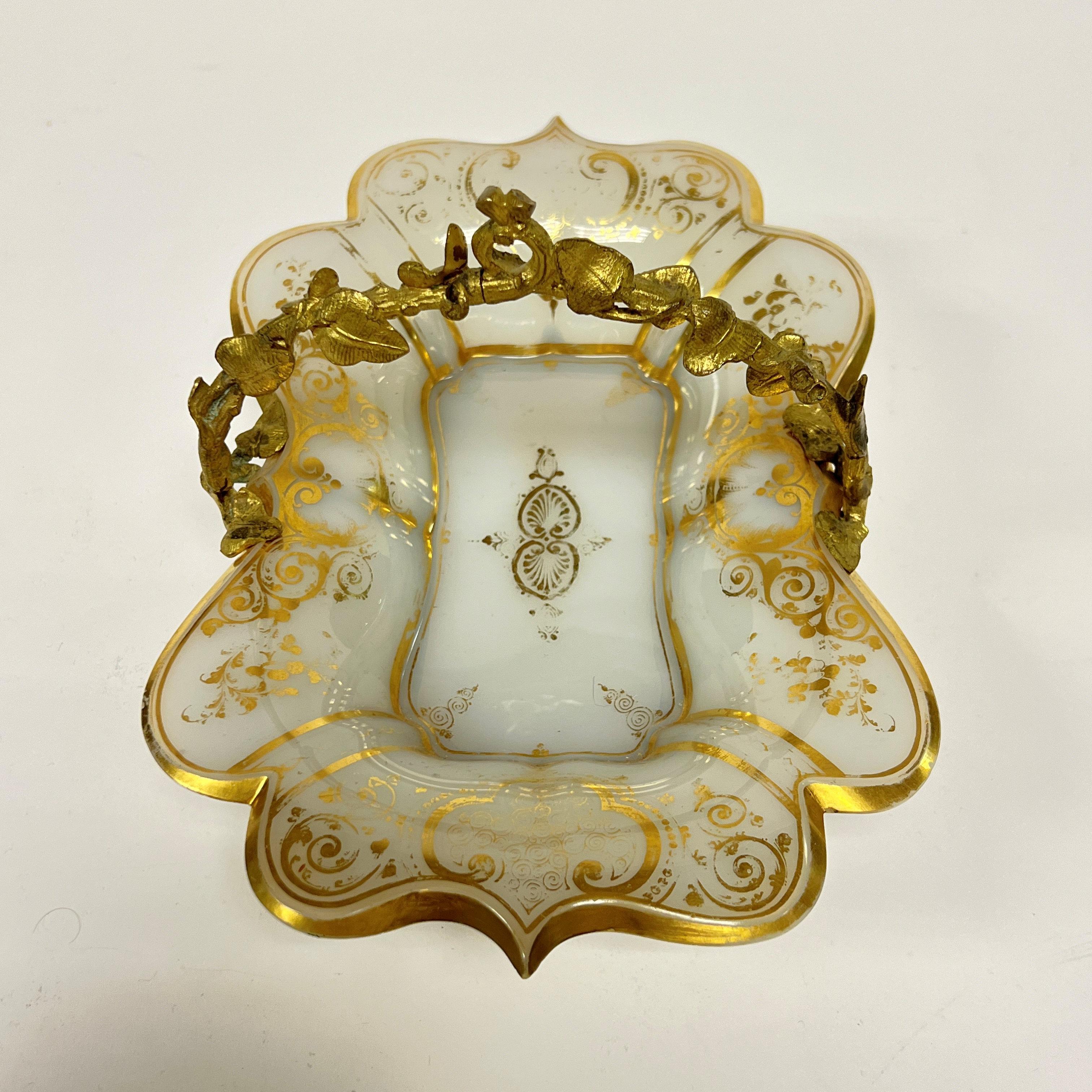 Antique French Gilt Opaline Bronze Mounted Glass Dish For Sale 3