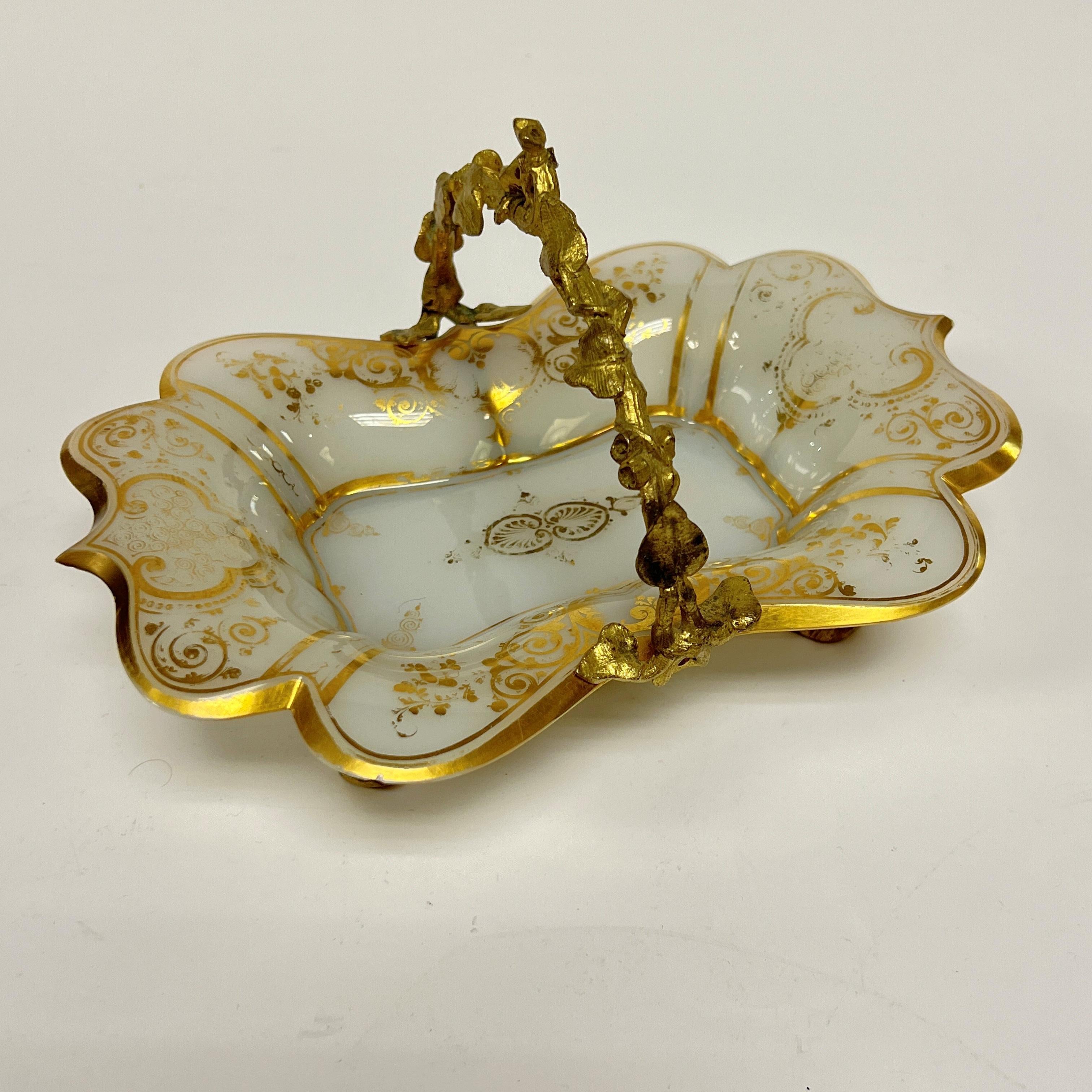 Antique French Gilt Opaline Bronze Mounted Glass Dish For Sale 4