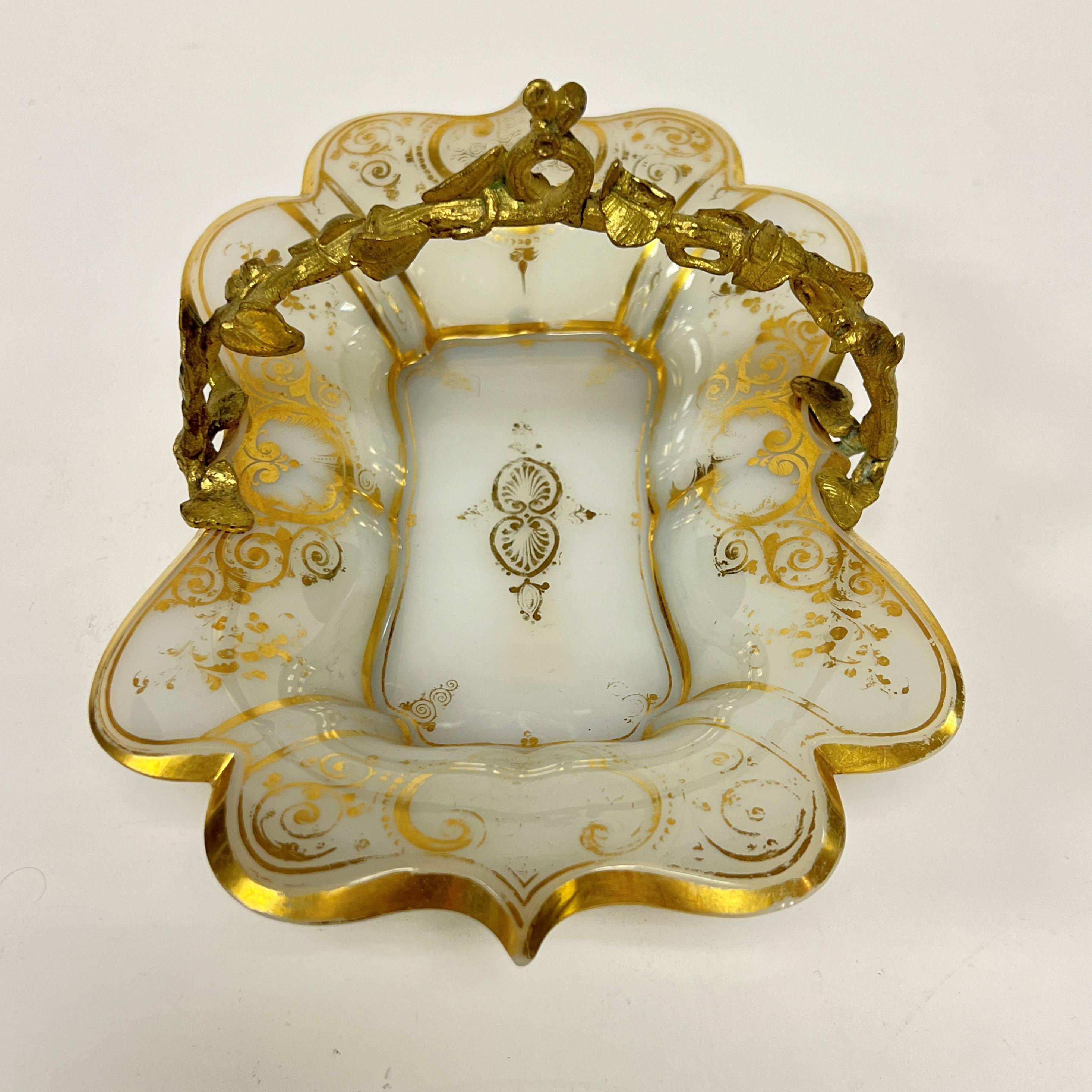 Antique French Gilt Opaline Bronze Mounted Glass Dish For Sale 5