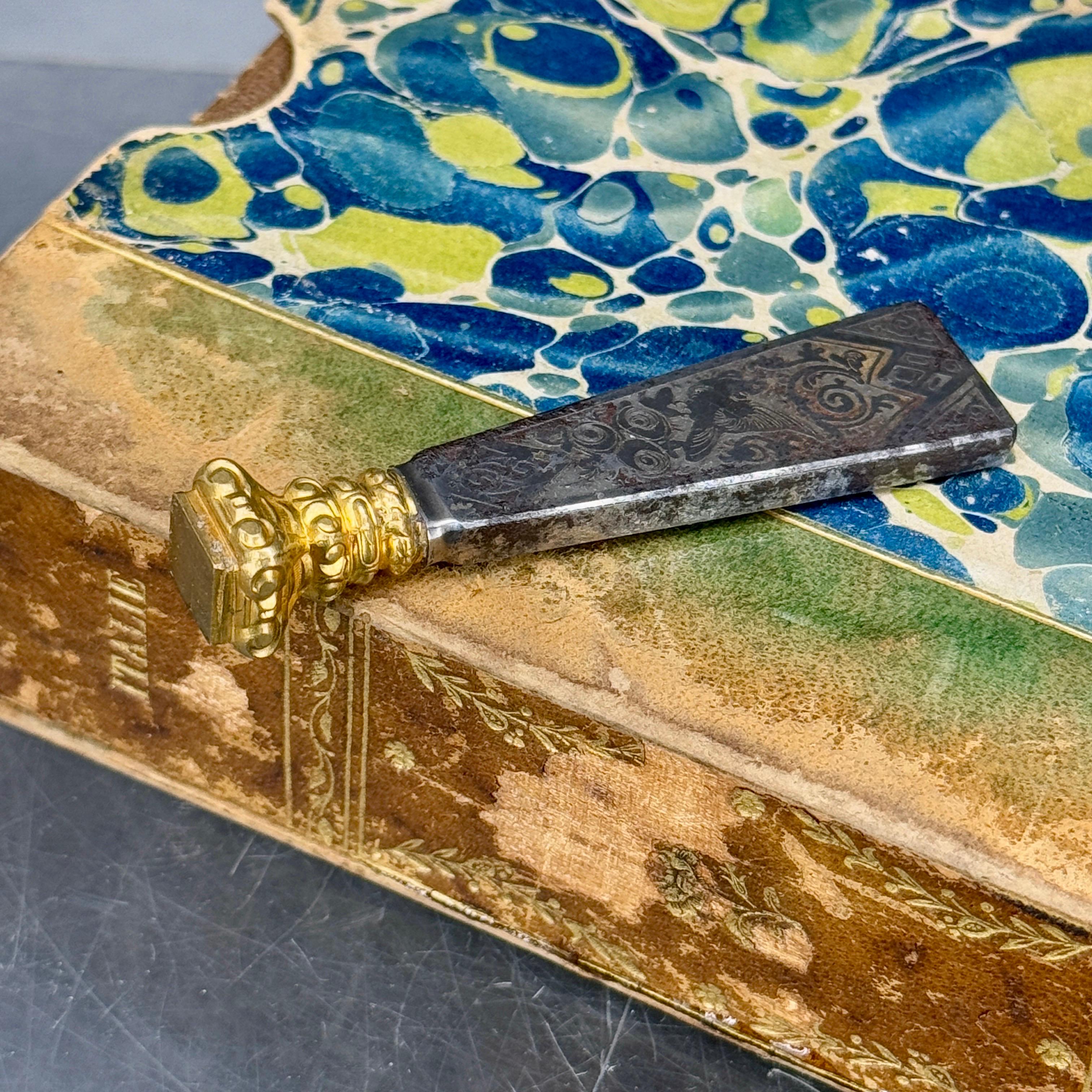 Antique French Gilt Ormolu Gilt Metal Hand Wax Seal Stamp For Sale 6