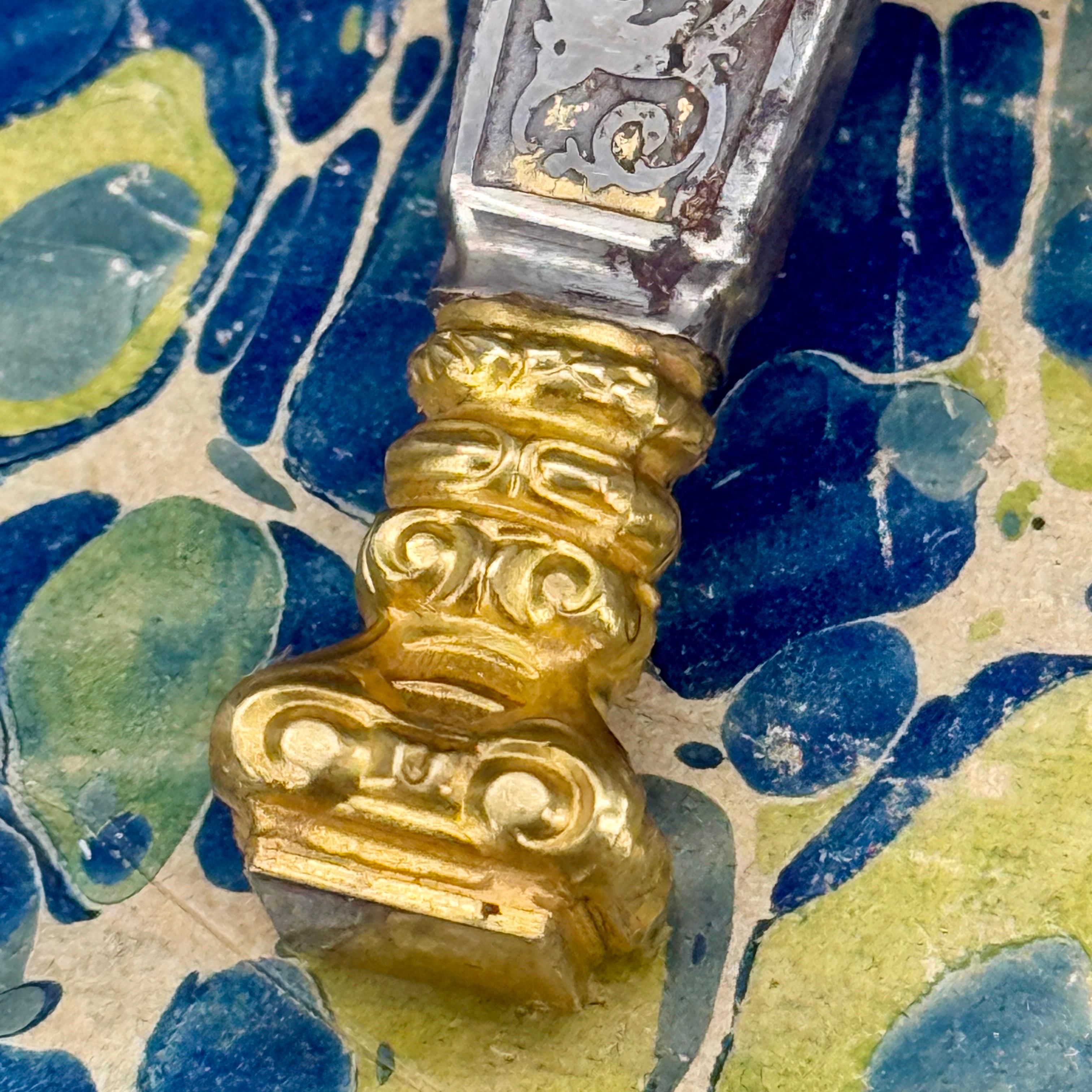 Antique French Gilt Ormolu Gilt Metal Hand Wax Seal Stamp For Sale 10