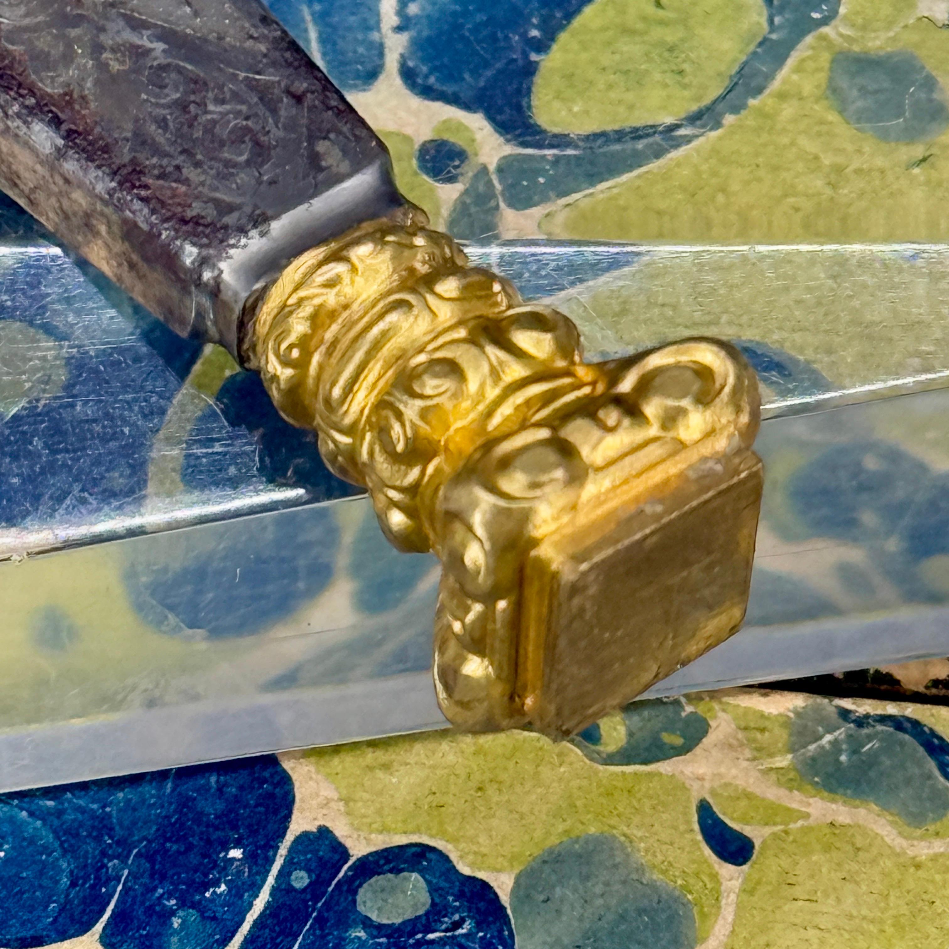 Antique French Gilt Ormolu Gilt Metal Hand Wax Seal Stamp For Sale 12