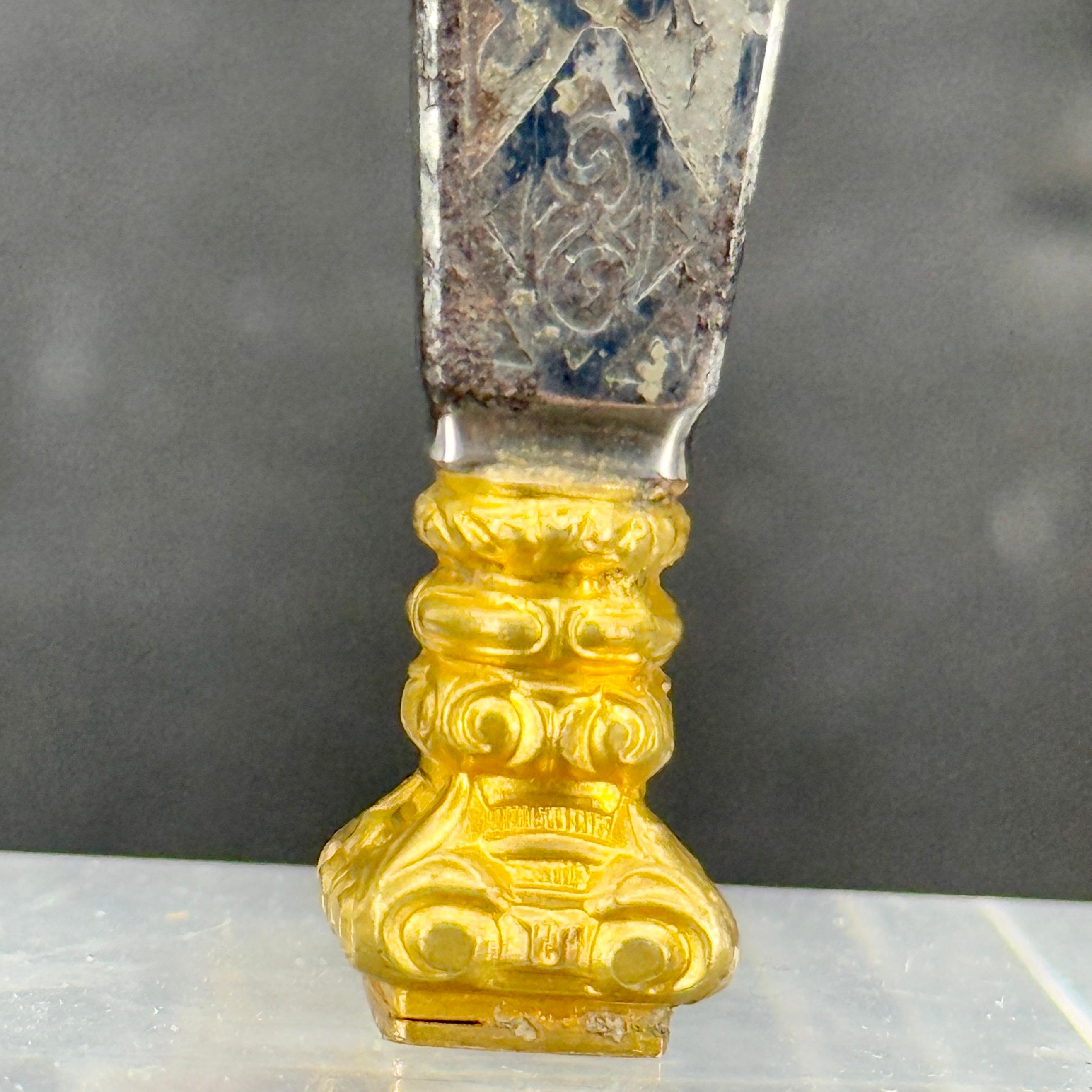 Art Nouveau Antique French Gilt Ormolu Gilt Metal Hand Wax Seal Stamp For Sale