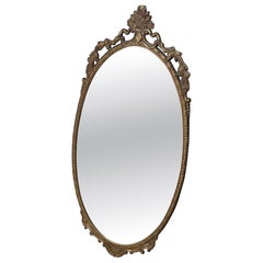 Antique French Gilt Oval Brass Mirror, Rococo Style, Shell Crest, 1910