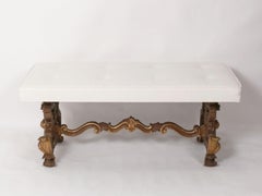 Antique French Gilt Rococo Base Bench with New Upholstery