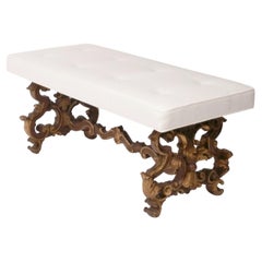 Antique French Gilt Rococo Base Bench with New Upholstery