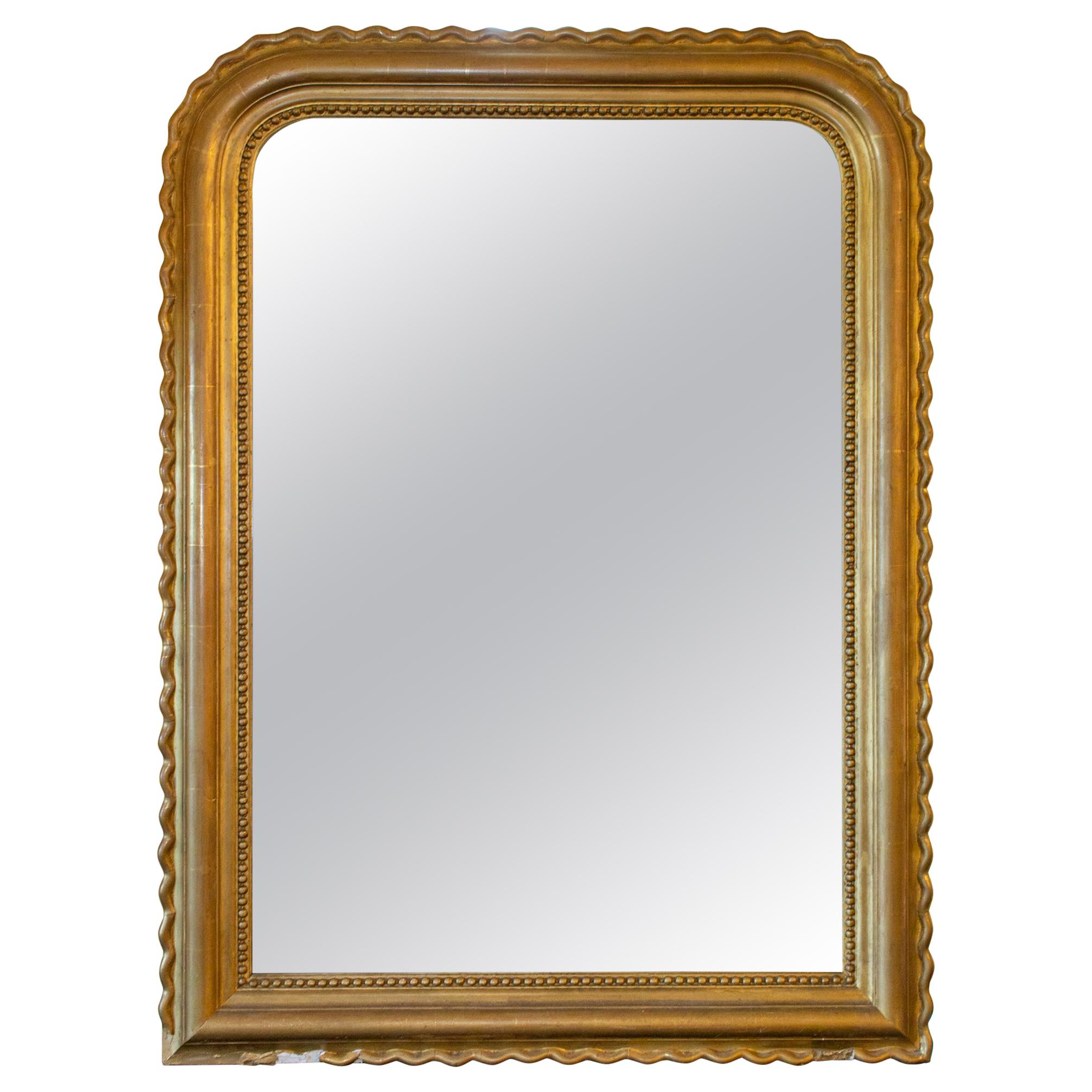 Antique French Gilt Scallop Edge Louis Philippe Mirror with Original