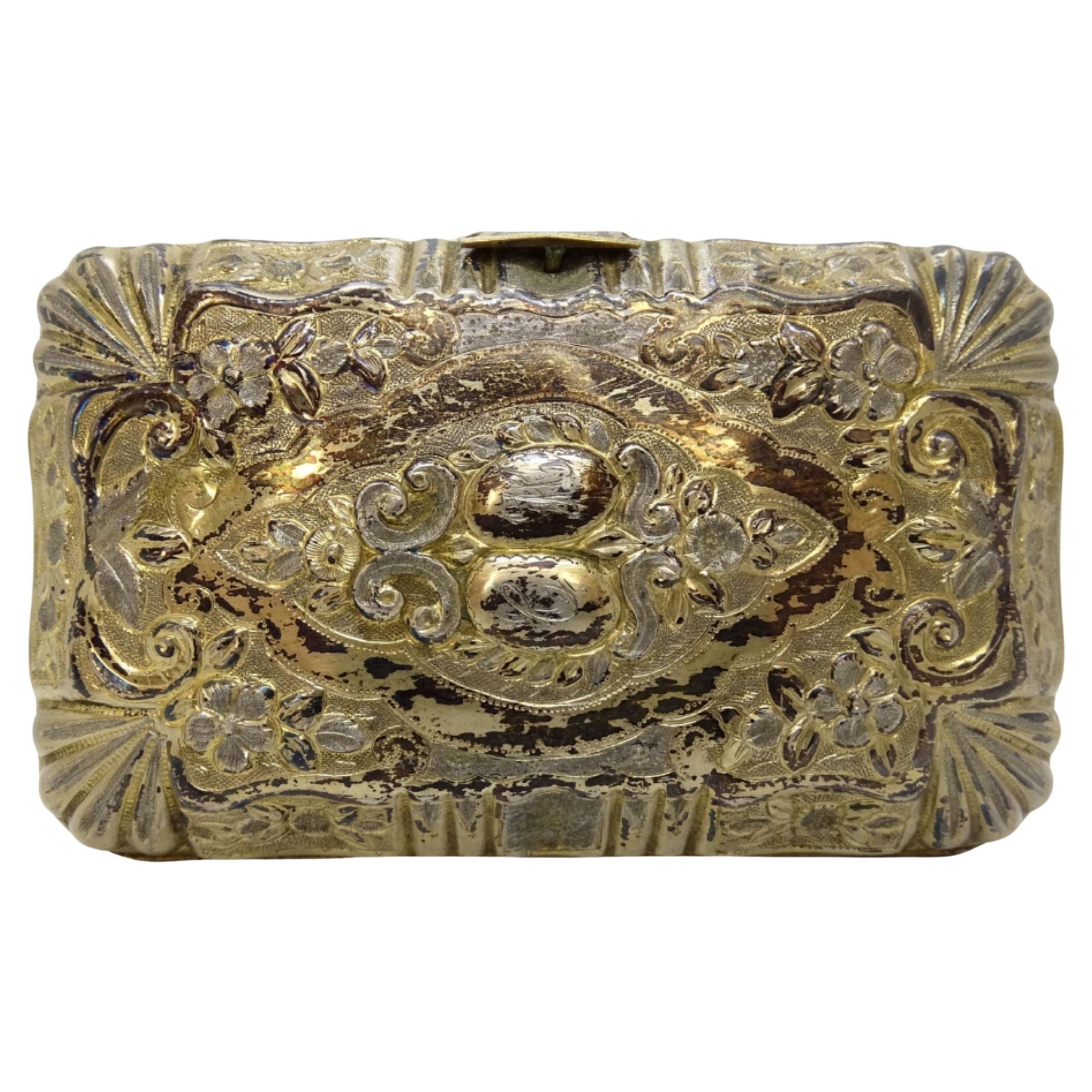 Antique French vergoldet Silber Schmuckkästchen oder Schnupftabakdose