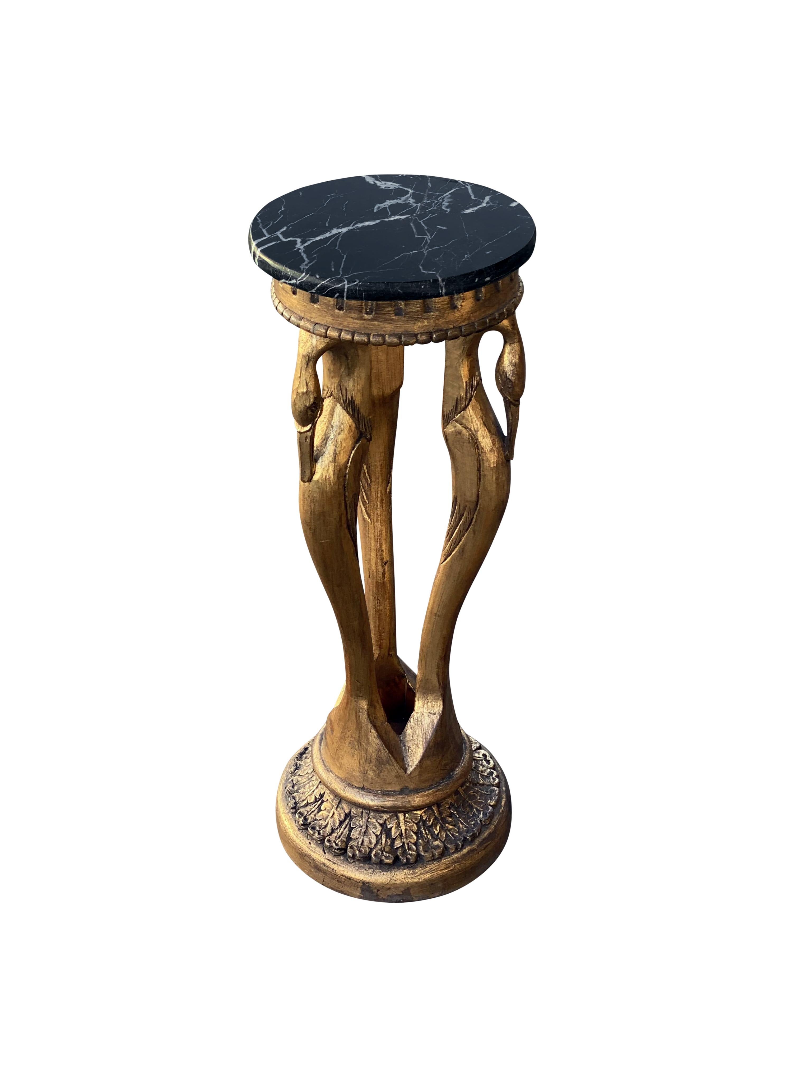 Antique French Gilt Swan and Marble Pedestal Table In Good Condition In Beverly Hills, CA