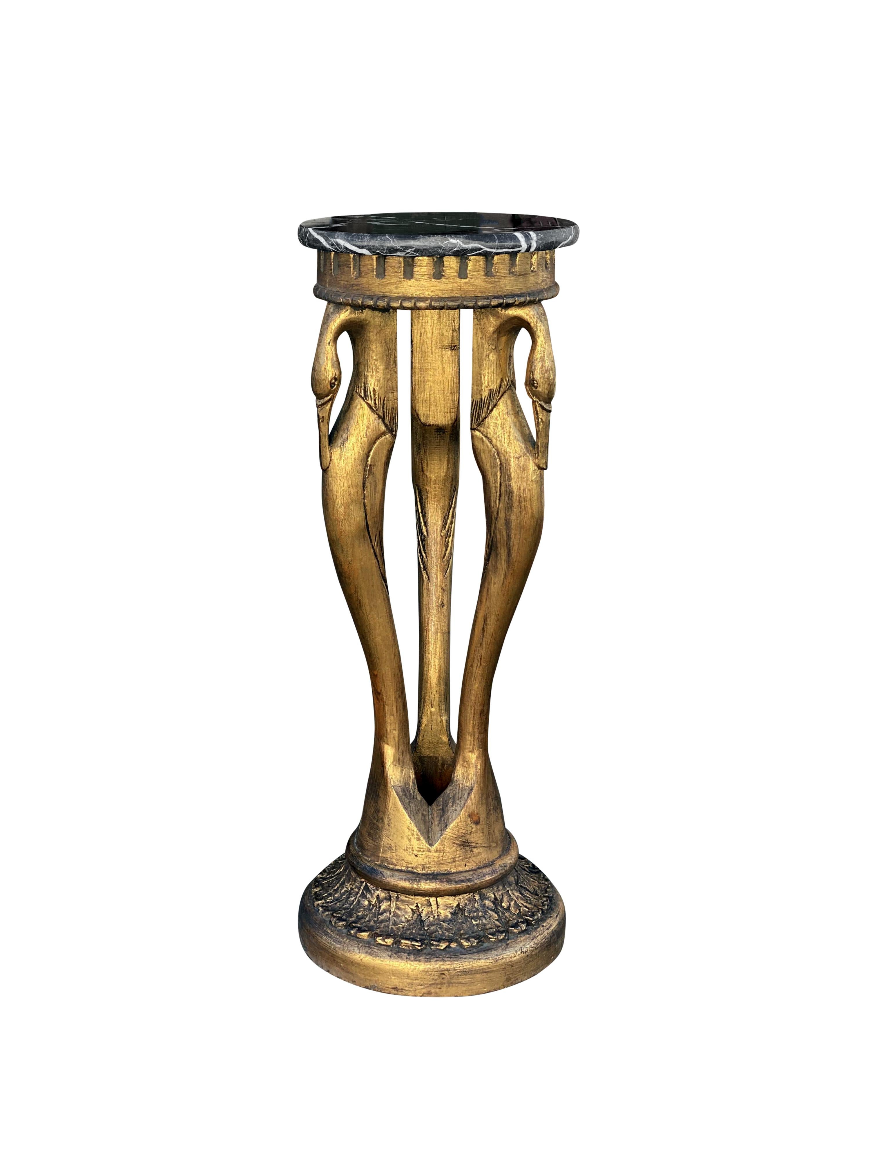 20th Century Antique French Gilt Swan and Marble Pedestal Table