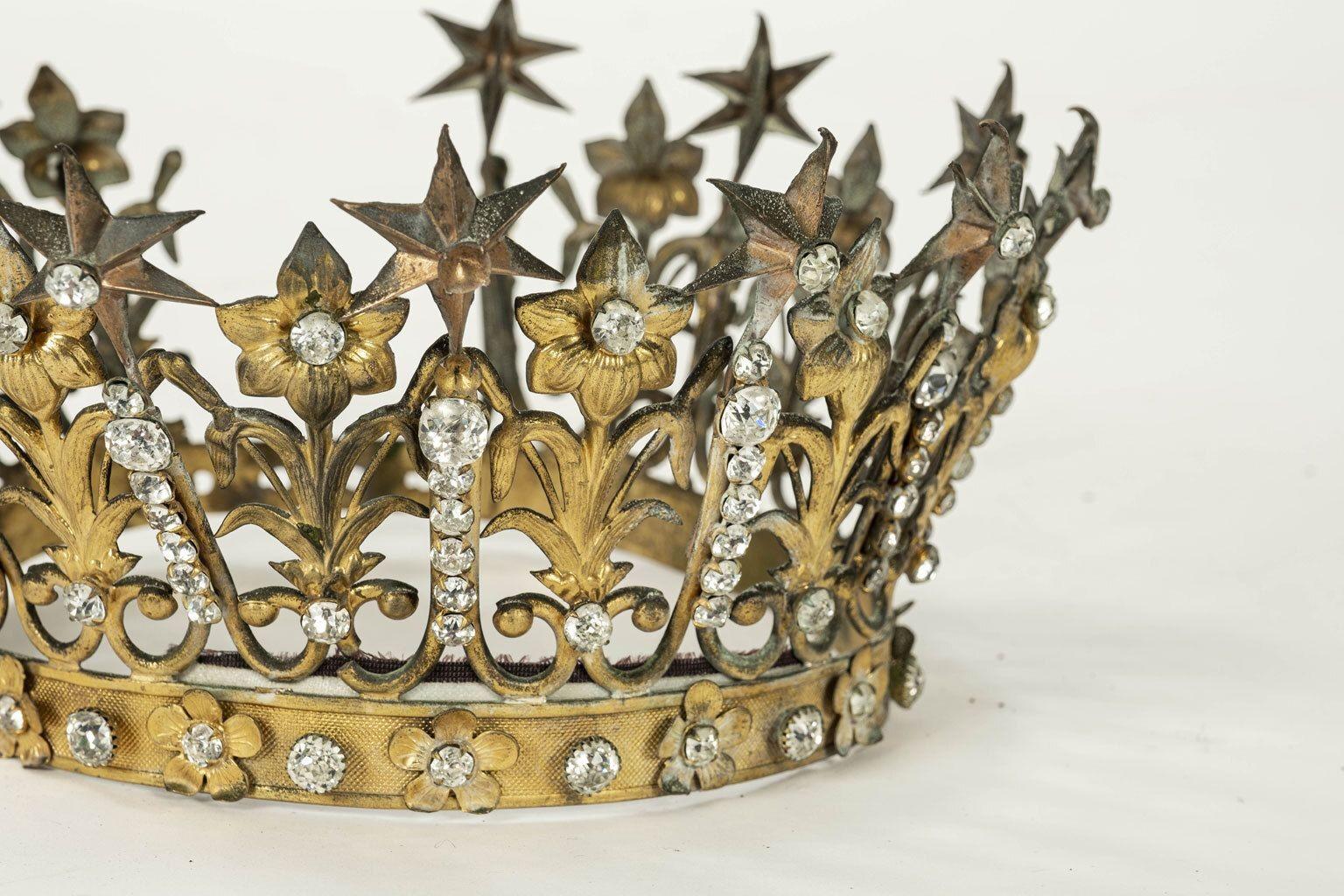 Hand-Crafted Antique French Gilt-Tole Repousse Crown