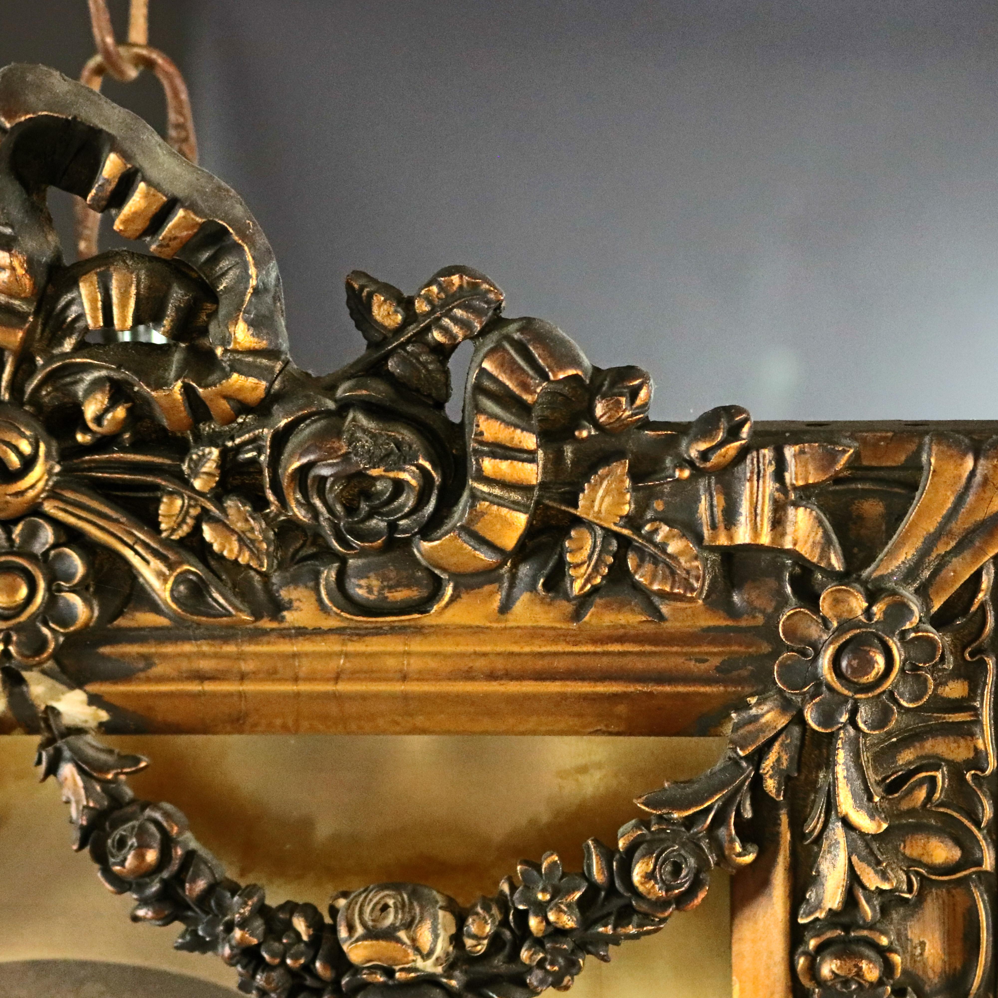 Antique French Gilt Trumeau Hall Mirror with La Bonne Mere Etching, 19th Century In Good Condition In Big Flats, NY