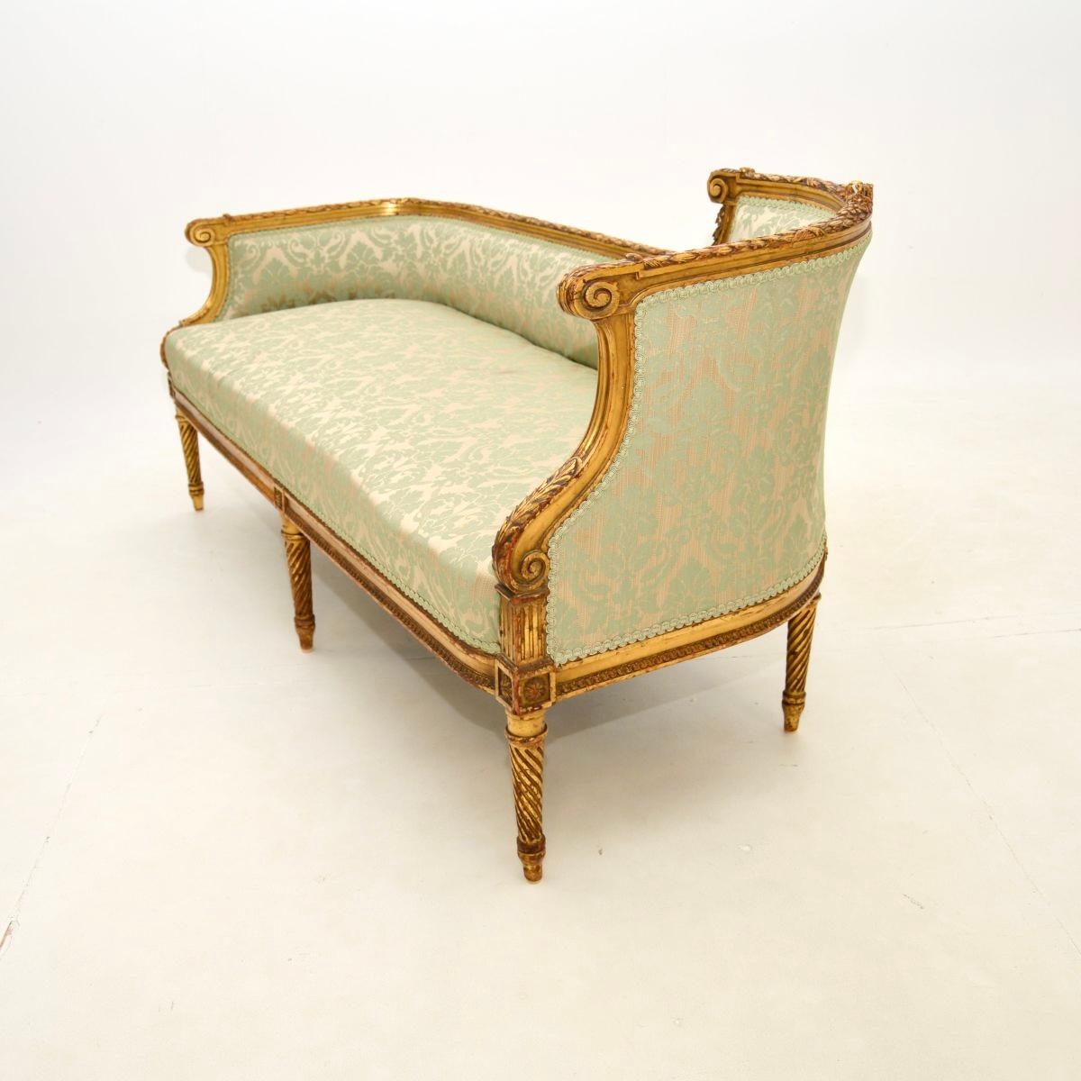 Fabric Antique French Gilt Wood Chaise Longue