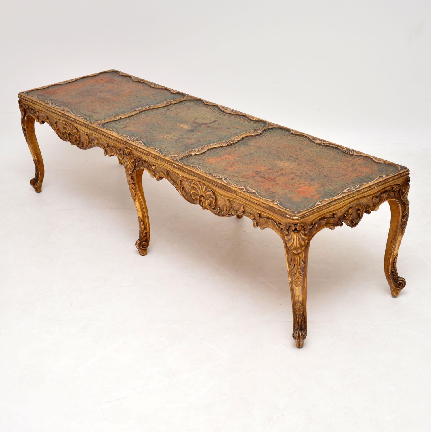 Edwardian Antique French Giltwood and Leather Coffee Table