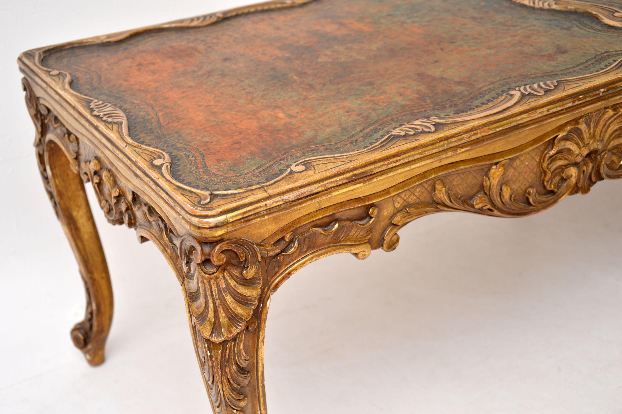 Early 20th Century Antique French Giltwood and Leather Coffee Table