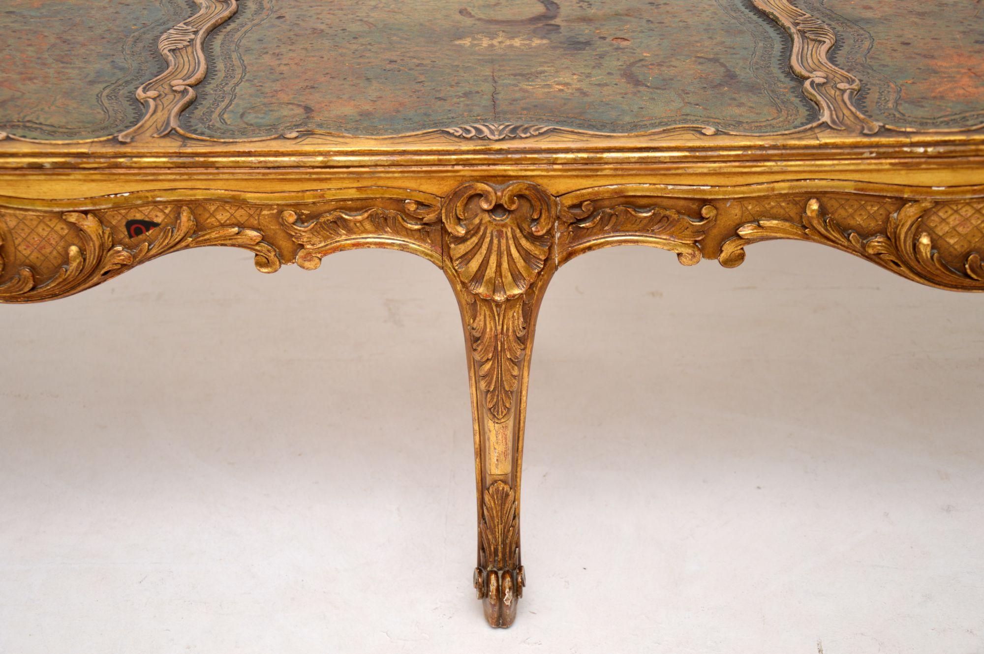 Antique French Giltwood and Leather Coffee Table 1