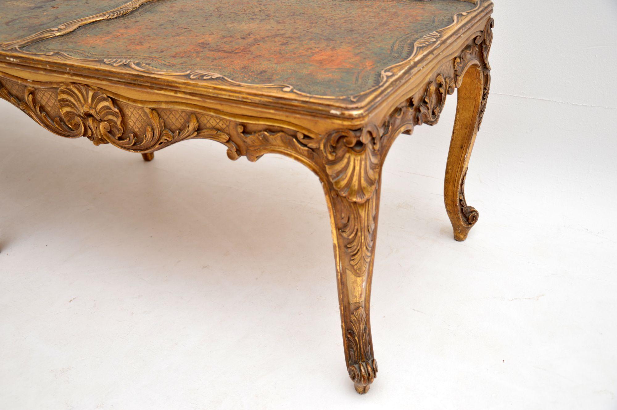 Antique French Giltwood and Leather Coffee Table 2