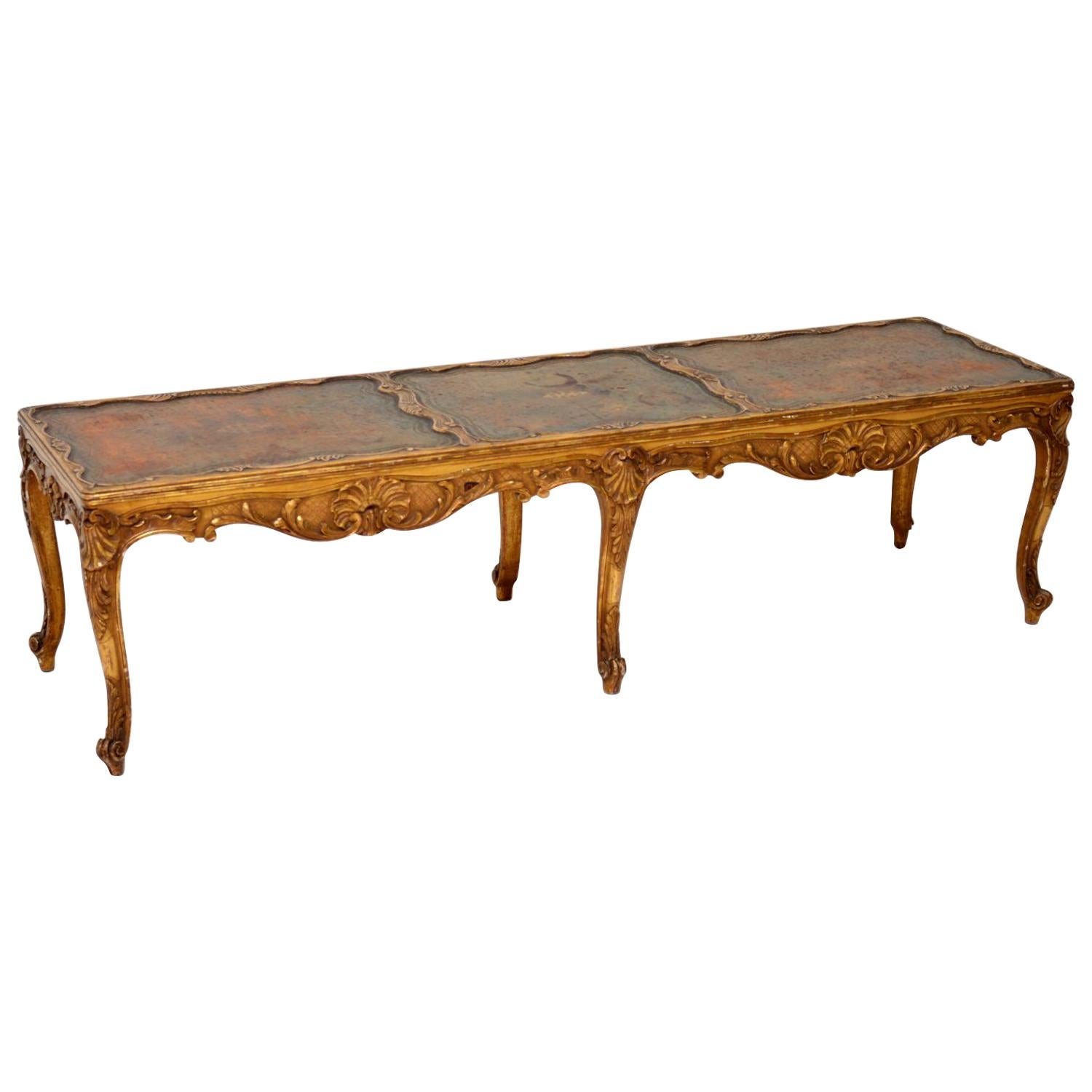 Antique French Giltwood and Leather Coffee Table