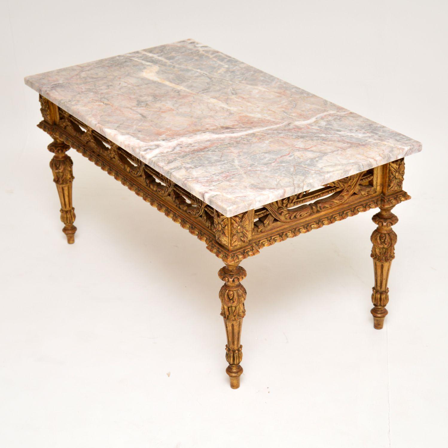 Louis XV Antique French Giltwood Marble-Top Coffee Table