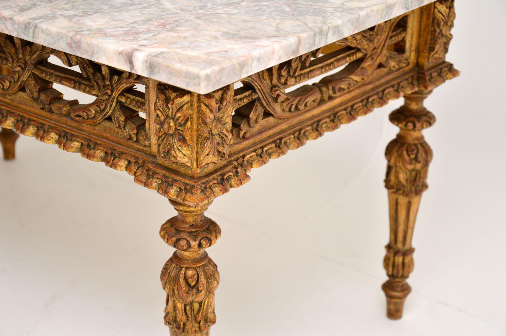 Early 20th Century Antique French Giltwood Marble-Top Coffee Table