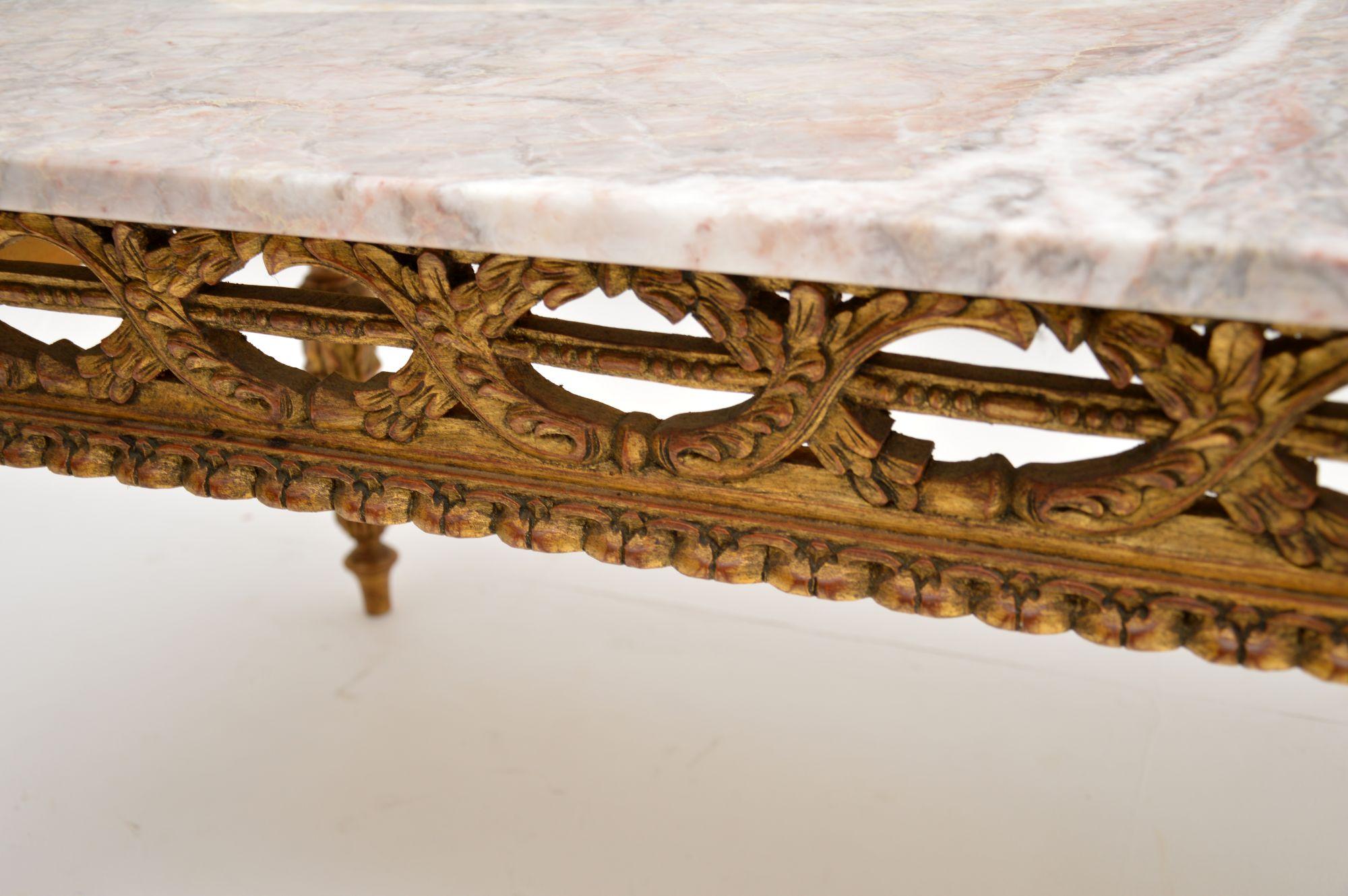 Antique French Giltwood Marble-Top Coffee Table 2