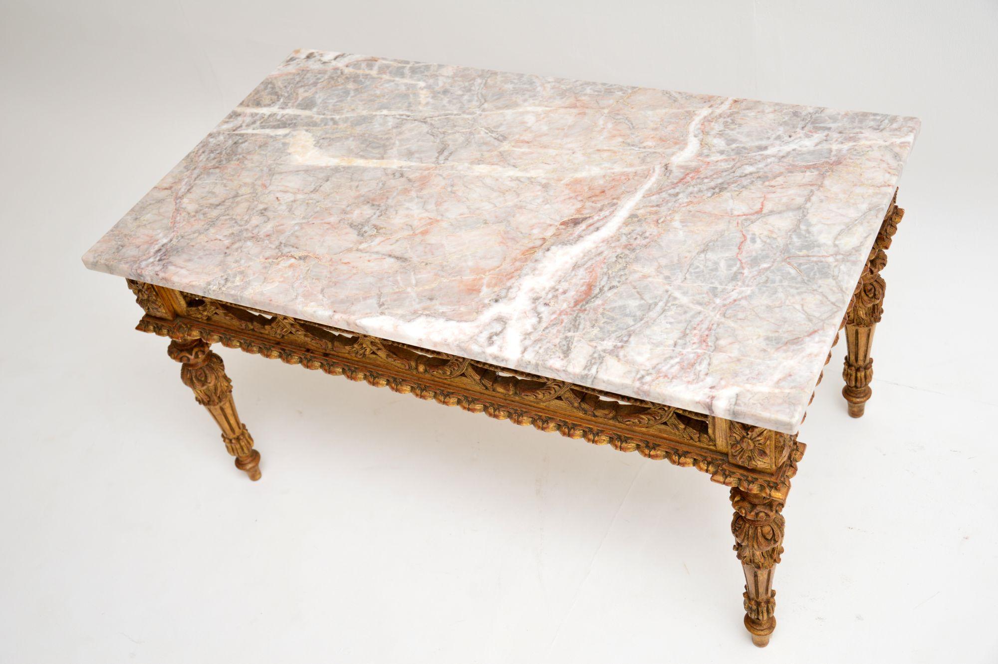 Antique French Giltwood Marble-Top Coffee Table 3