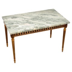 Table basse ancienne en bois doré avec plateau en marbre