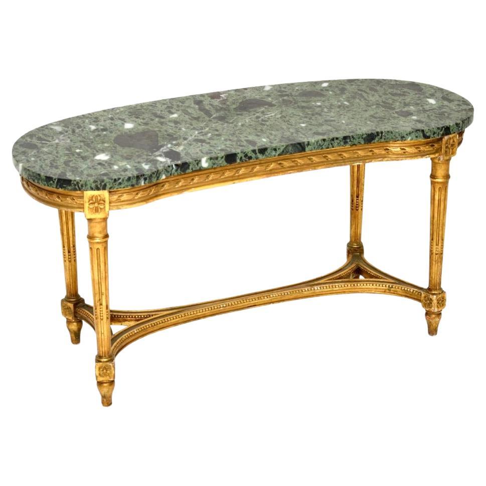 Antique French Wood dorato Tavolo da caffè con piano in marmo