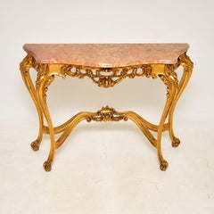 Antique French Gilt Wood Marble Top Console Table