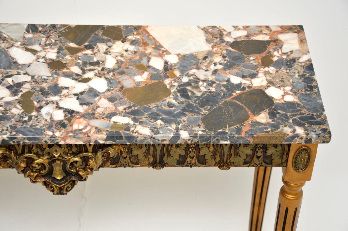 Mid-20th Century Antique French Gilt Wood Marble Top Console Table For Sale