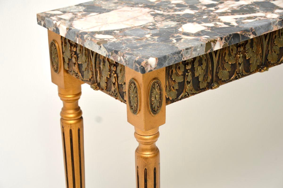 Antique French Gilt Wood Marble Top Console Table For Sale 1