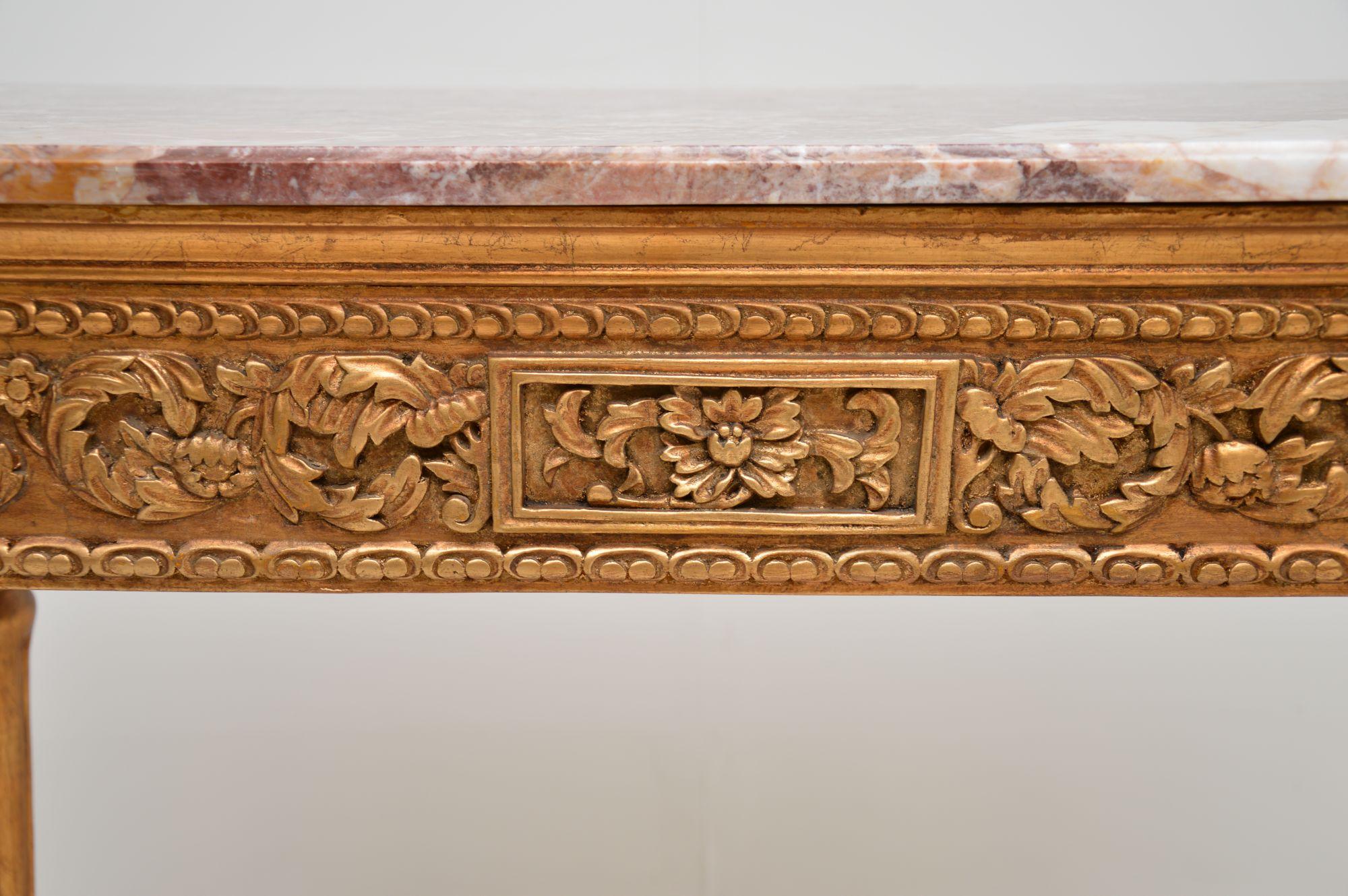 Antique French Giltwood Marble Top Console Table 3