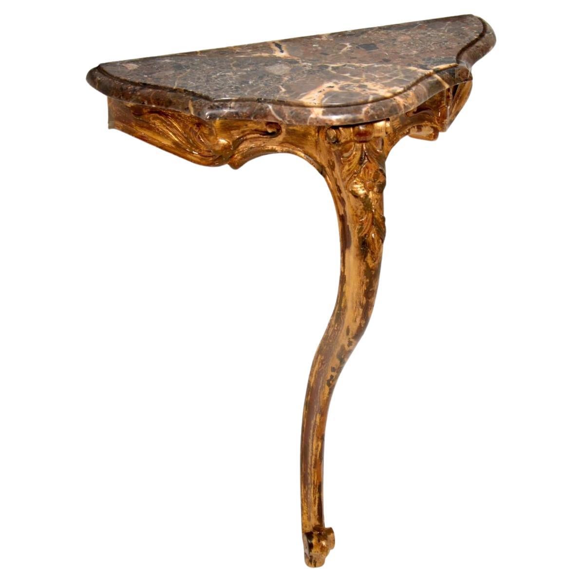 Antique French Gilt Wood Marble Top Console Table